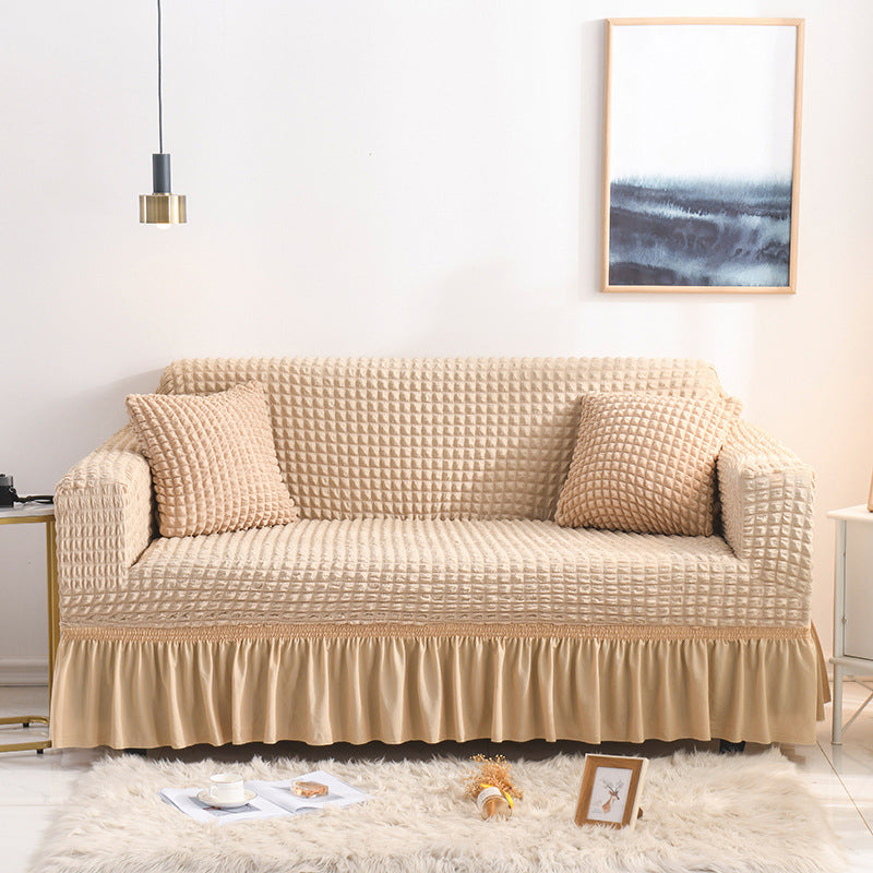 High-quality Seersucker Stretch Sofa Slipcover With Elastic Bottom And Skirt Washable Furniture Protector For Kids And Pets 1/2/3/4 Seater Options