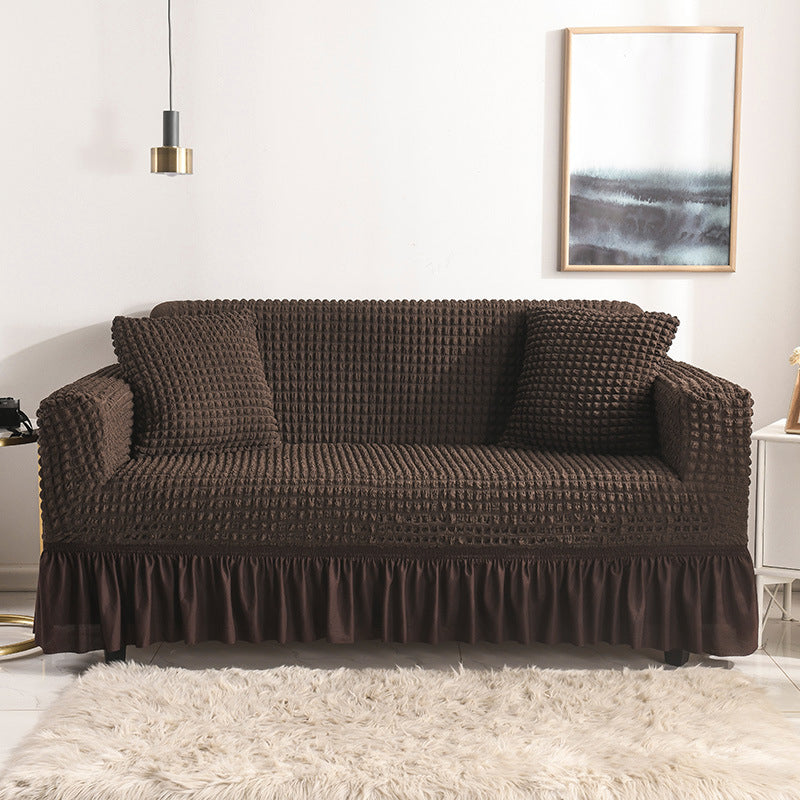High-quality Seersucker Stretch Sofa Slipcover With Elastic Bottom And Skirt Washable Furniture Protector For Kids And Pets 1/2/3/4 Seater Options