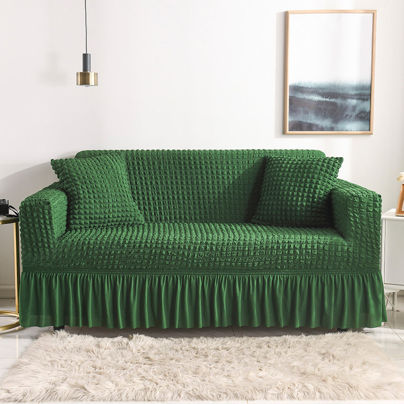 High-quality Seersucker Stretch Sofa Slipcover With Elastic Bottom And Skirt Washable Furniture Protector For Kids And Pets 1/2/3/4 Seater Options