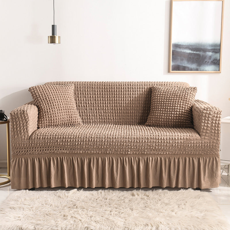 High-quality Seersucker Stretch Sofa Slipcover With Elastic Bottom And Skirt Washable Furniture Protector For Kids And Pets 1/2/3/4 Seater Options