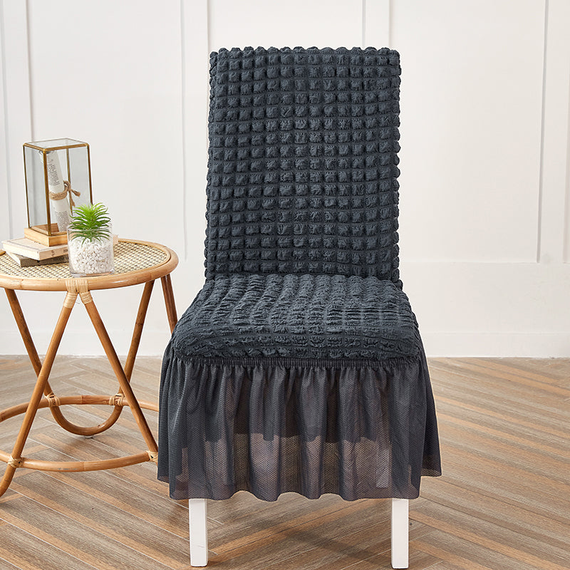 Premium Textured Seersucker High-stretch Washable Dining Chair Slipcovers With Skirt