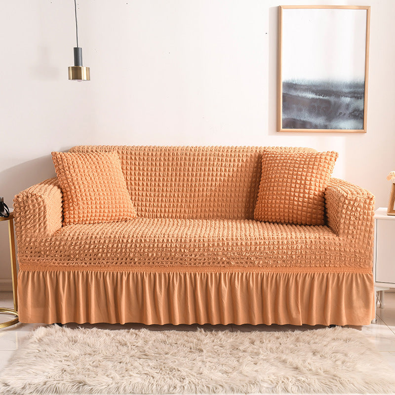 High-quality Seersucker Stretch Sofa Slipcover With Elastic Bottom And Skirt Washable Furniture Protector For Kids And Pets 1/2/3/4 Seater Options