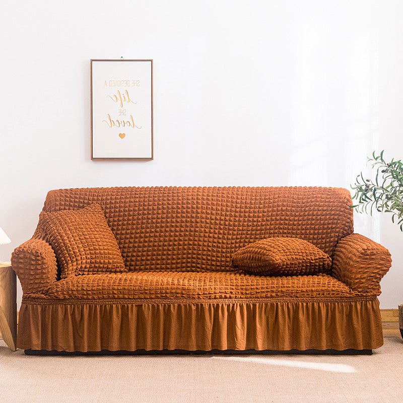 High-quality Seersucker Stretch Sofa Slipcover With Elastic Bottom And Skirt Washable Furniture Protector For Kids And Pets 1/2/3/4 Seater Options