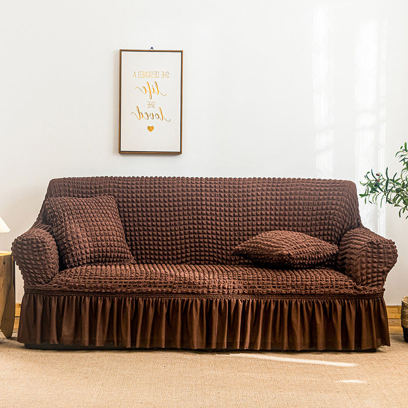 High-quality Seersucker Stretch Sofa Slipcover With Elastic Bottom And Skirt Washable Furniture Protector For Kids And Pets 1/2/3/4 Seater Options