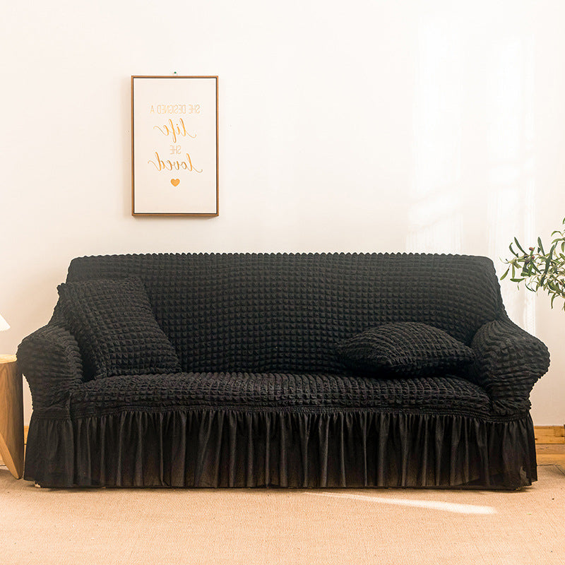 High-quality Seersucker Stretch Sofa Slipcover With Elastic Bottom And Skirt Washable Furniture Protector For Kids And Pets 1/2/3/4 Seater Options