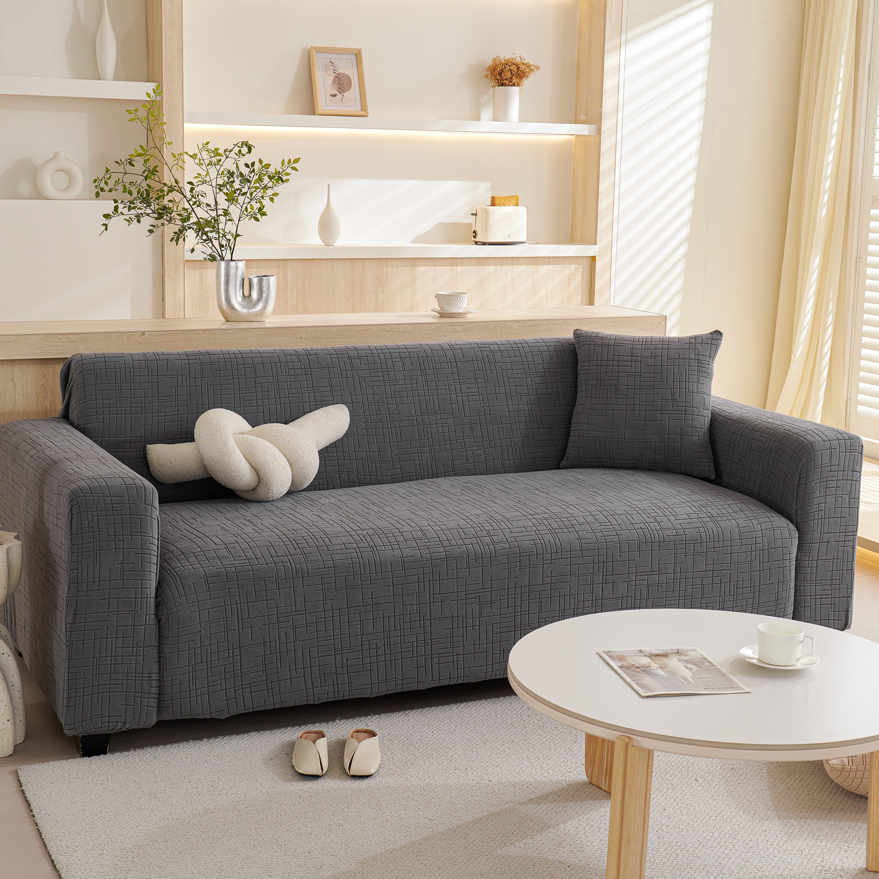 Embossed Lines Couch Covers Stretchable Non-slip & Washable Sofa Slipcovers