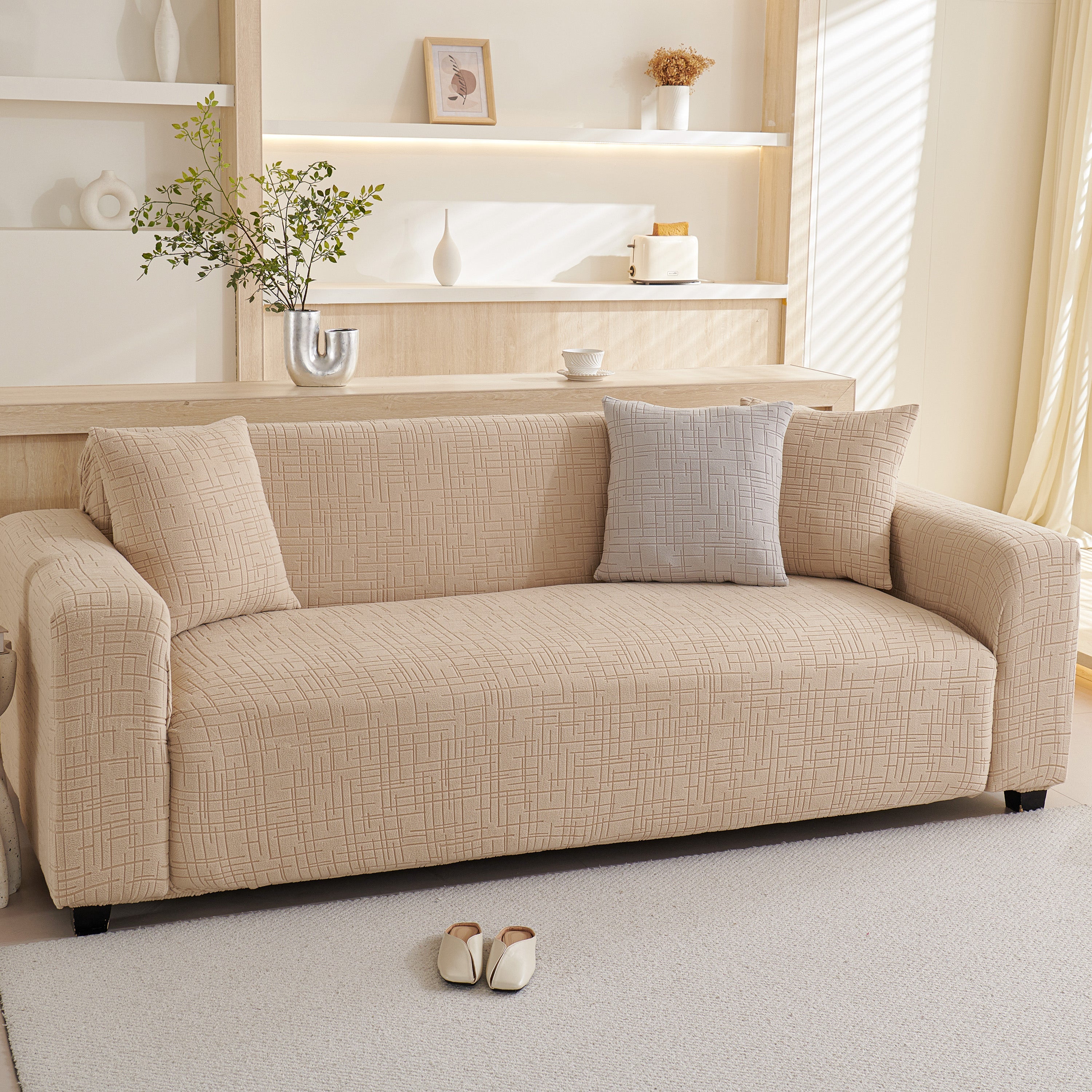 Embossed Lines Couch Covers Stretchable Non-slip & Washable Sofa Slipcovers