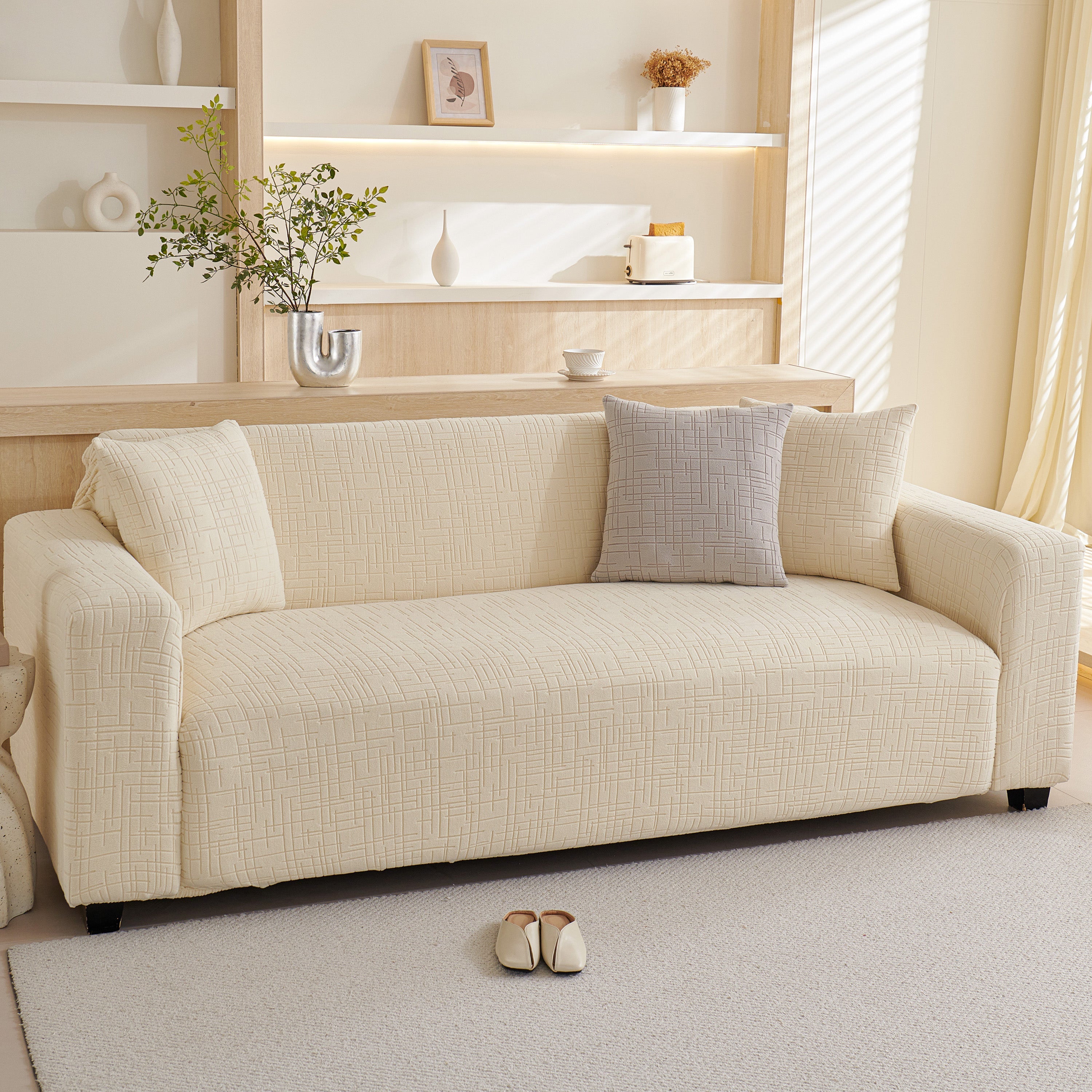 Embossed Lines Couch Covers Stretchable Non-slip & Washable Sofa Slipcovers