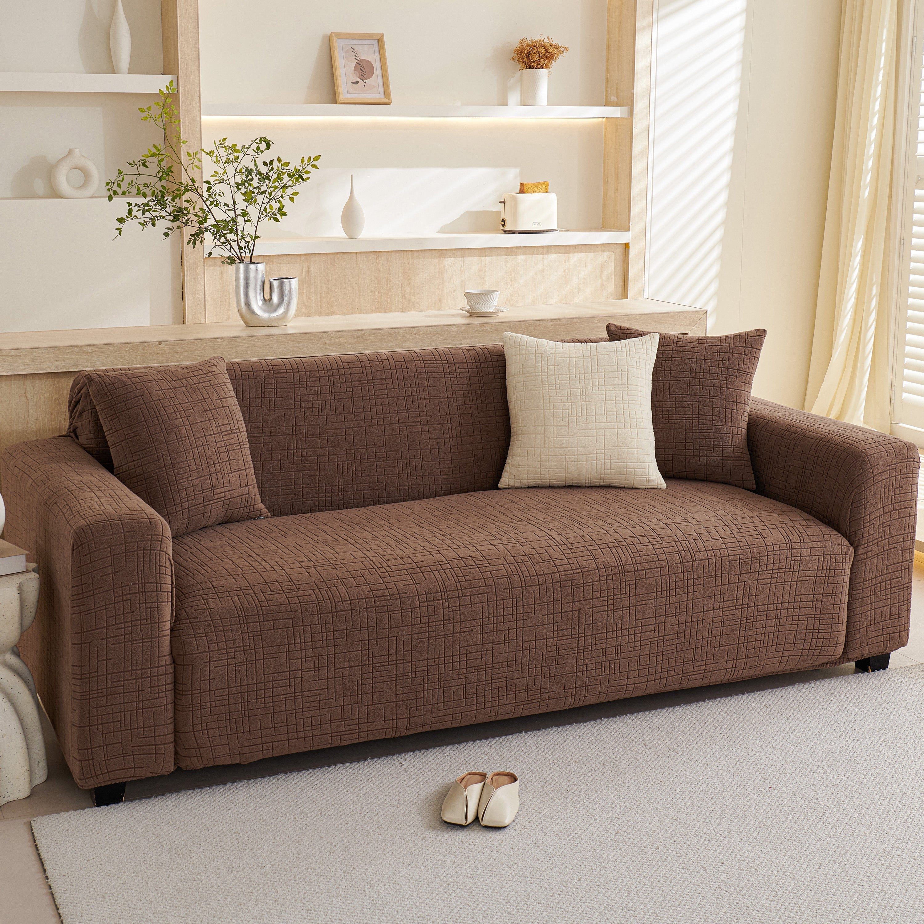 Embossed Lines Couch Covers Stretchable Non-slip & Washable Sofa Slipcovers