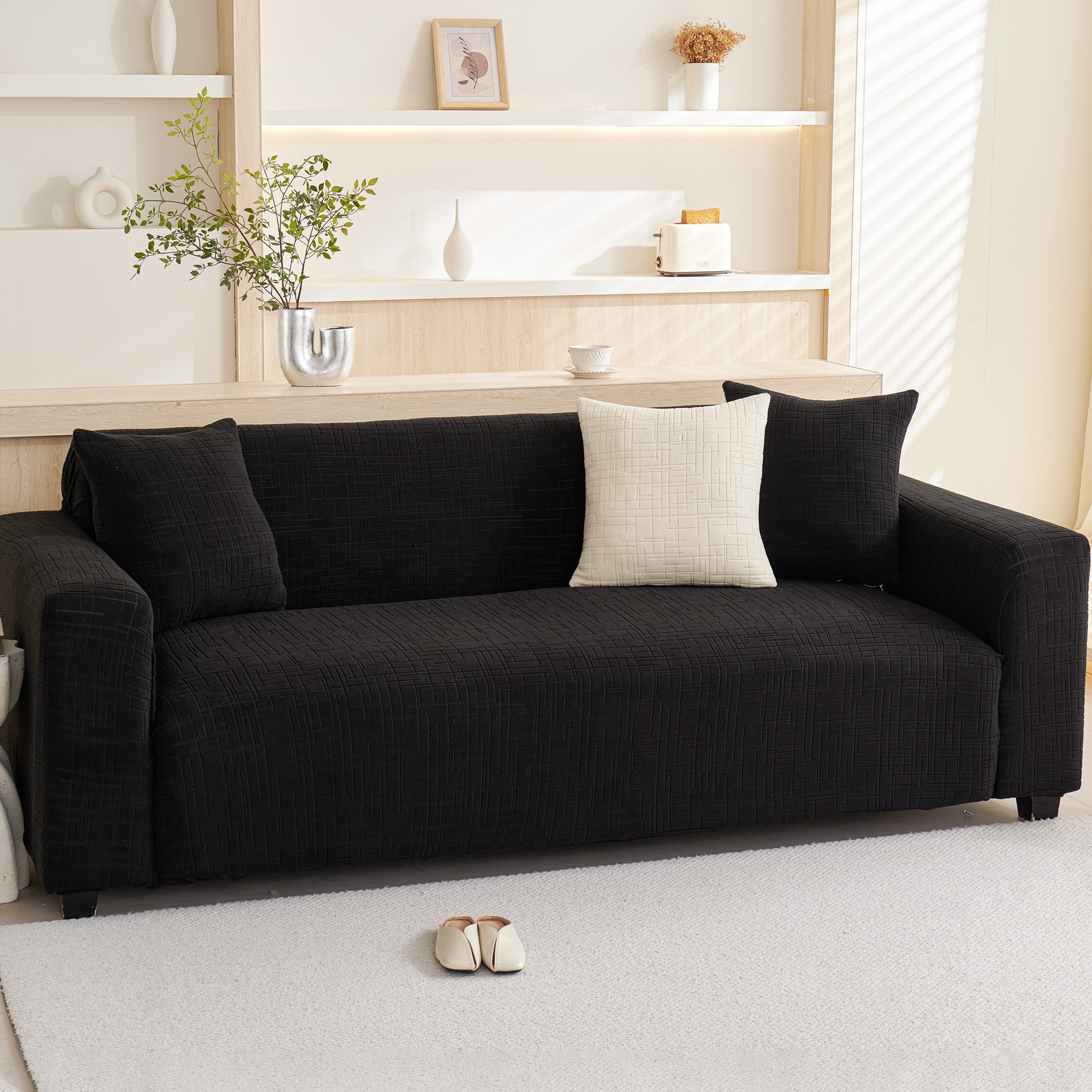 Embossed Lines Couch Covers Stretchable Non-slip & Washable Sofa Slipcovers