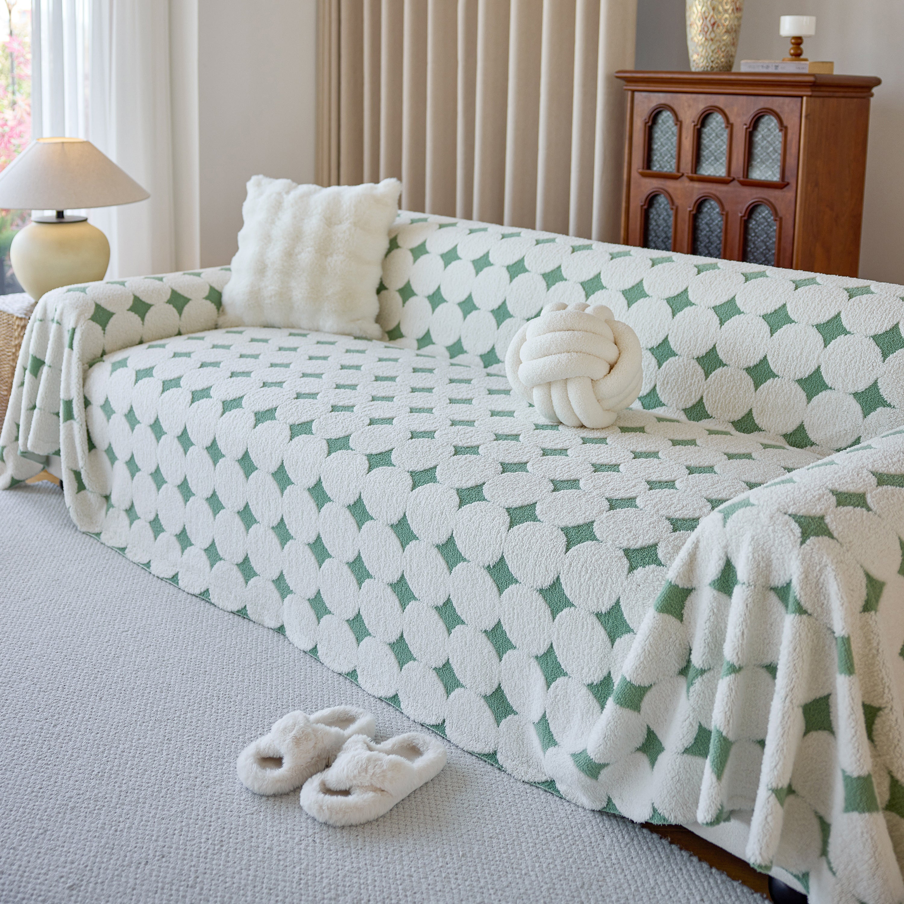 Geometric Jacquard Plush Warm Sofa Couch Cover Coral Fleece Throw Blanket For Couch