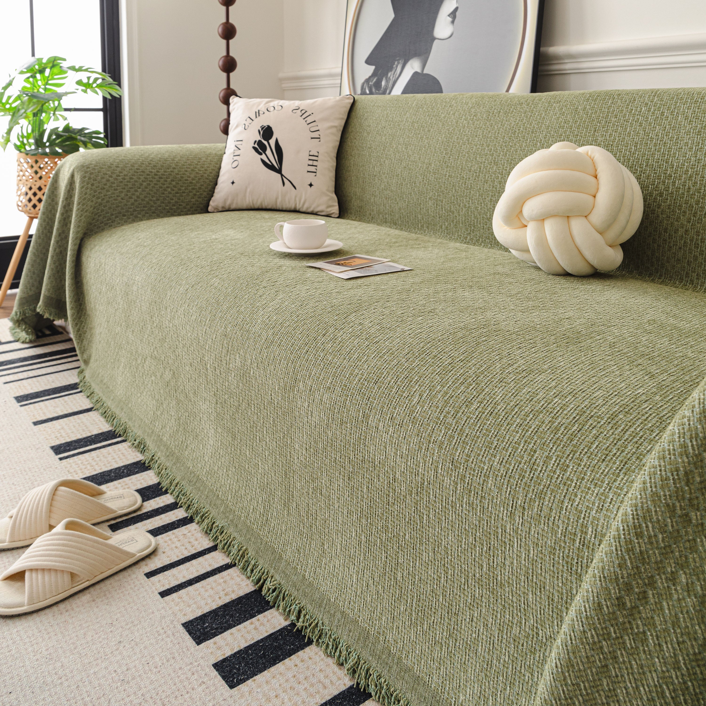 Textured Woven Modern Sofa Cover, Natural Blend Decorative Couch Throw Blanket