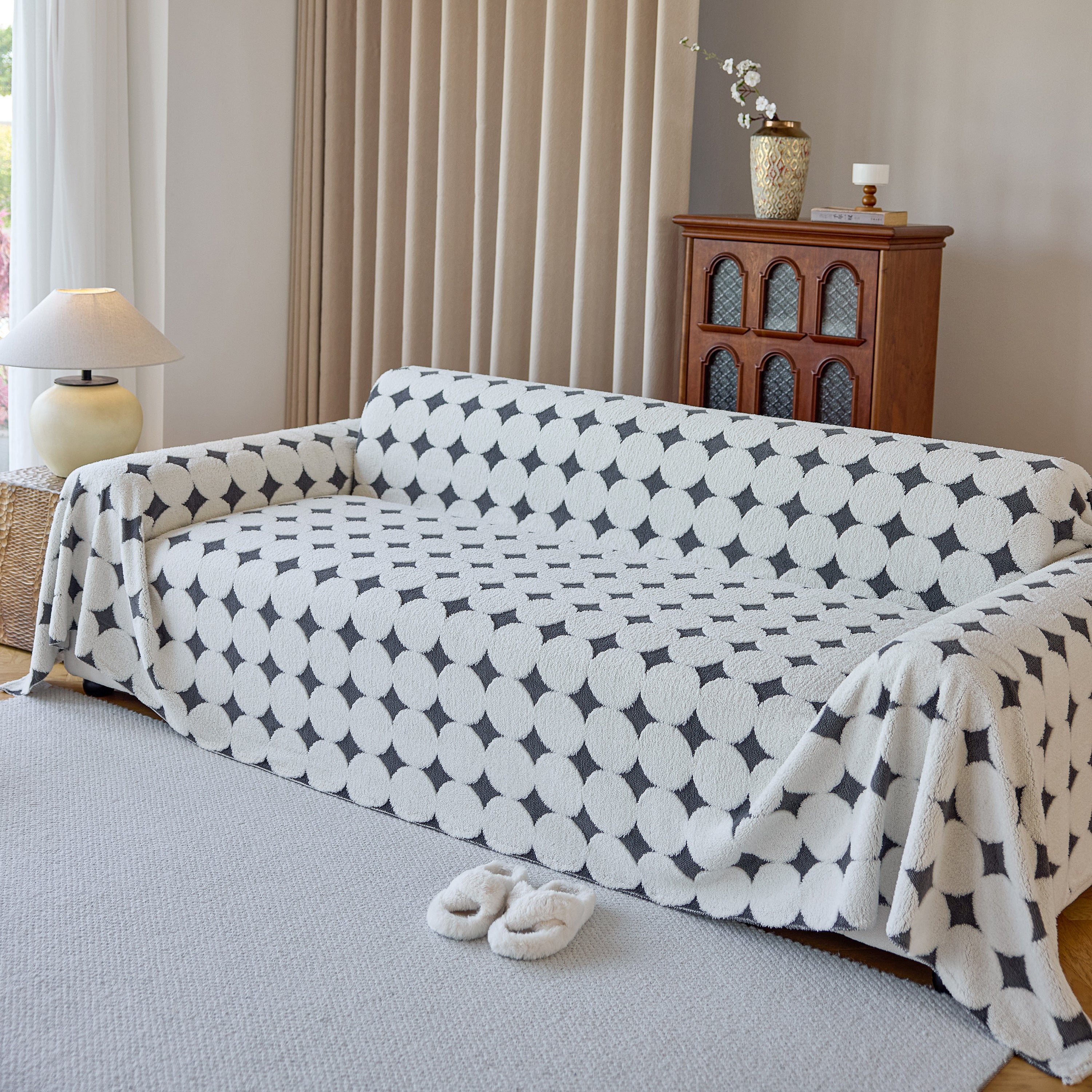 Geometric Jacquard Plush Warm Sofa Couch Cover Coral Fleece Throw Blanket For Couch