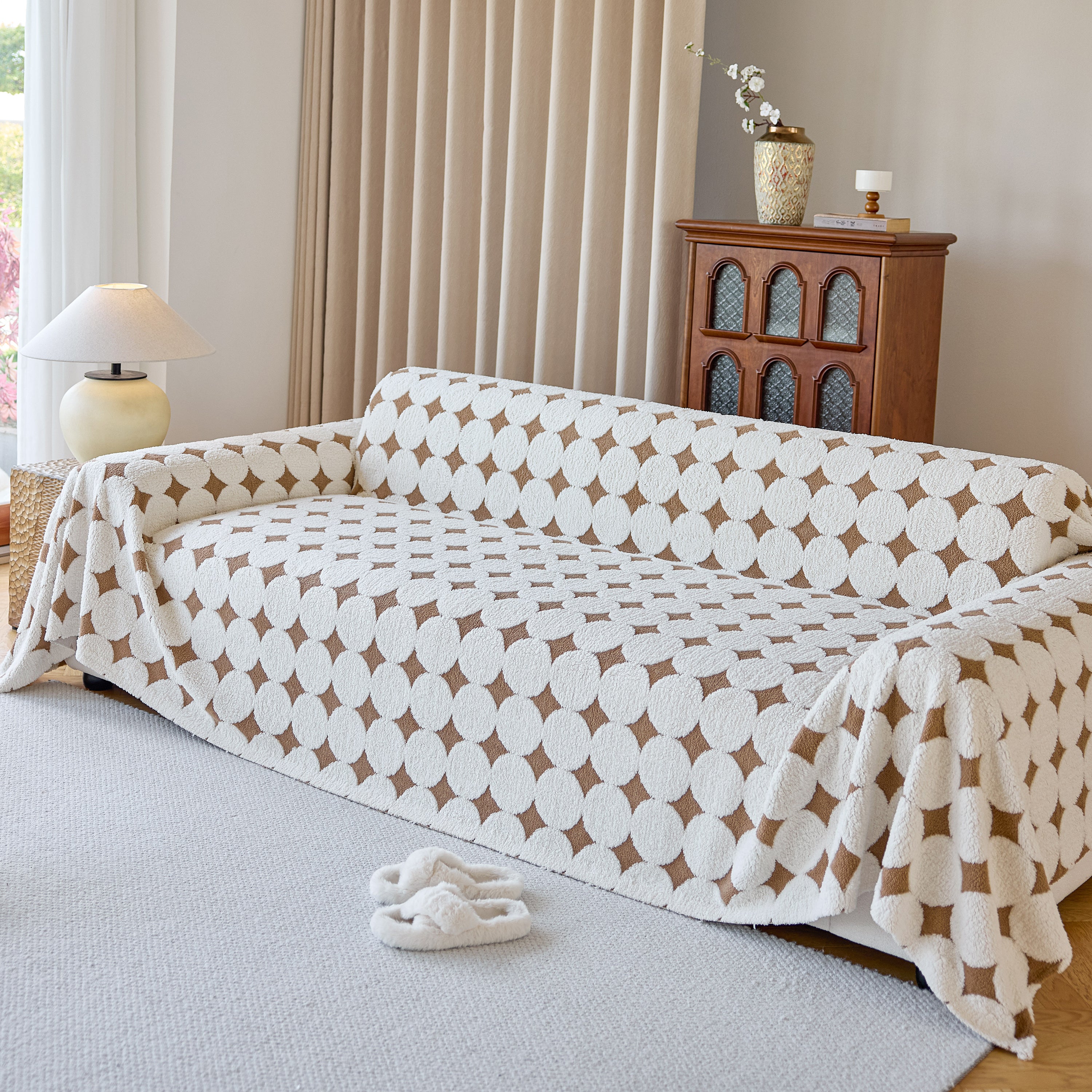 Geometric Jacquard Plush Warm Sofa Couch Cover Coral Fleece Throw Blanket For Couch