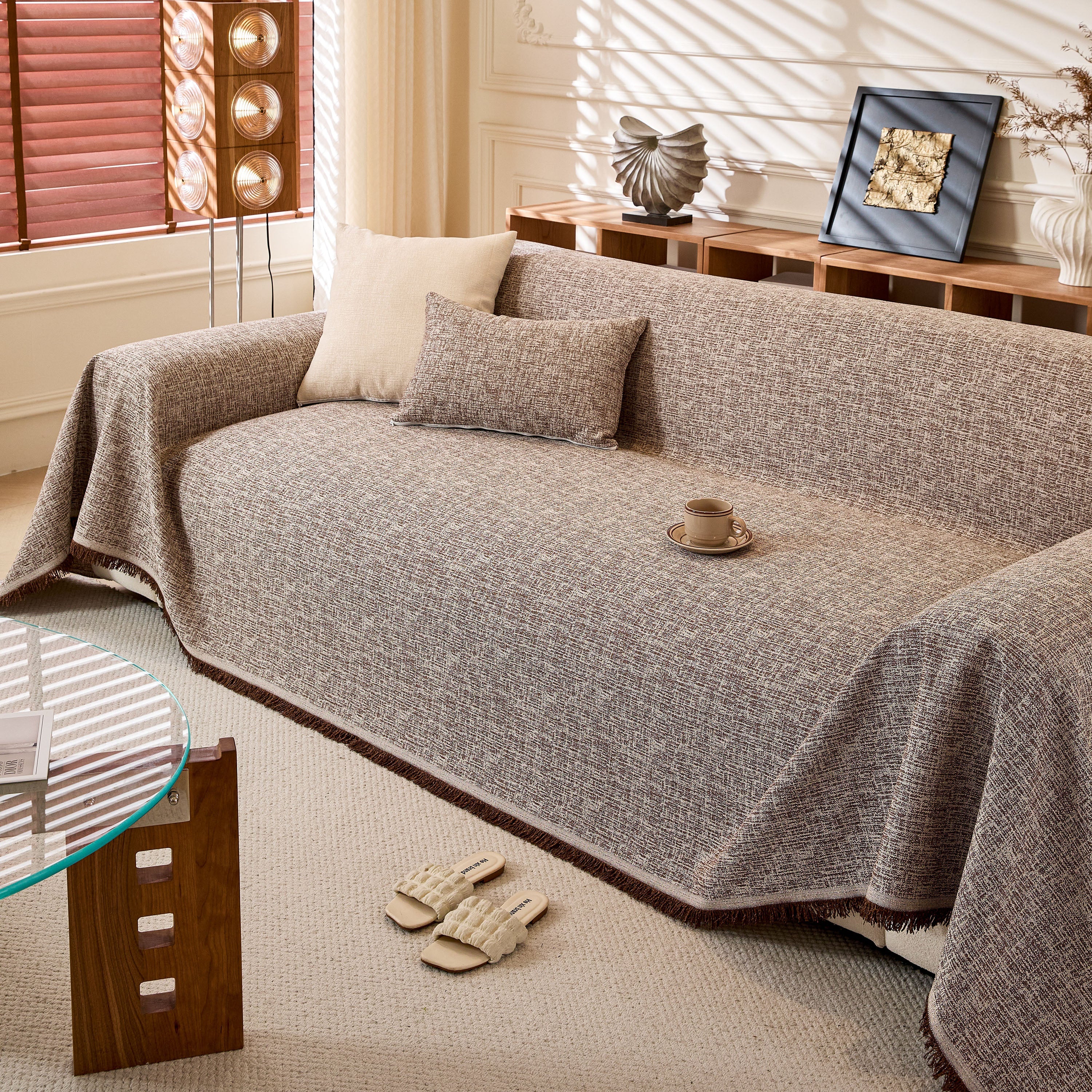 Natural Textured Linen Couch Cover, Breathable & Hypoallergenic Furniture Protector