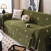 Chenille Camellia Floral Sofa Throw Cover Couch Blanket With Striped Jacquard
