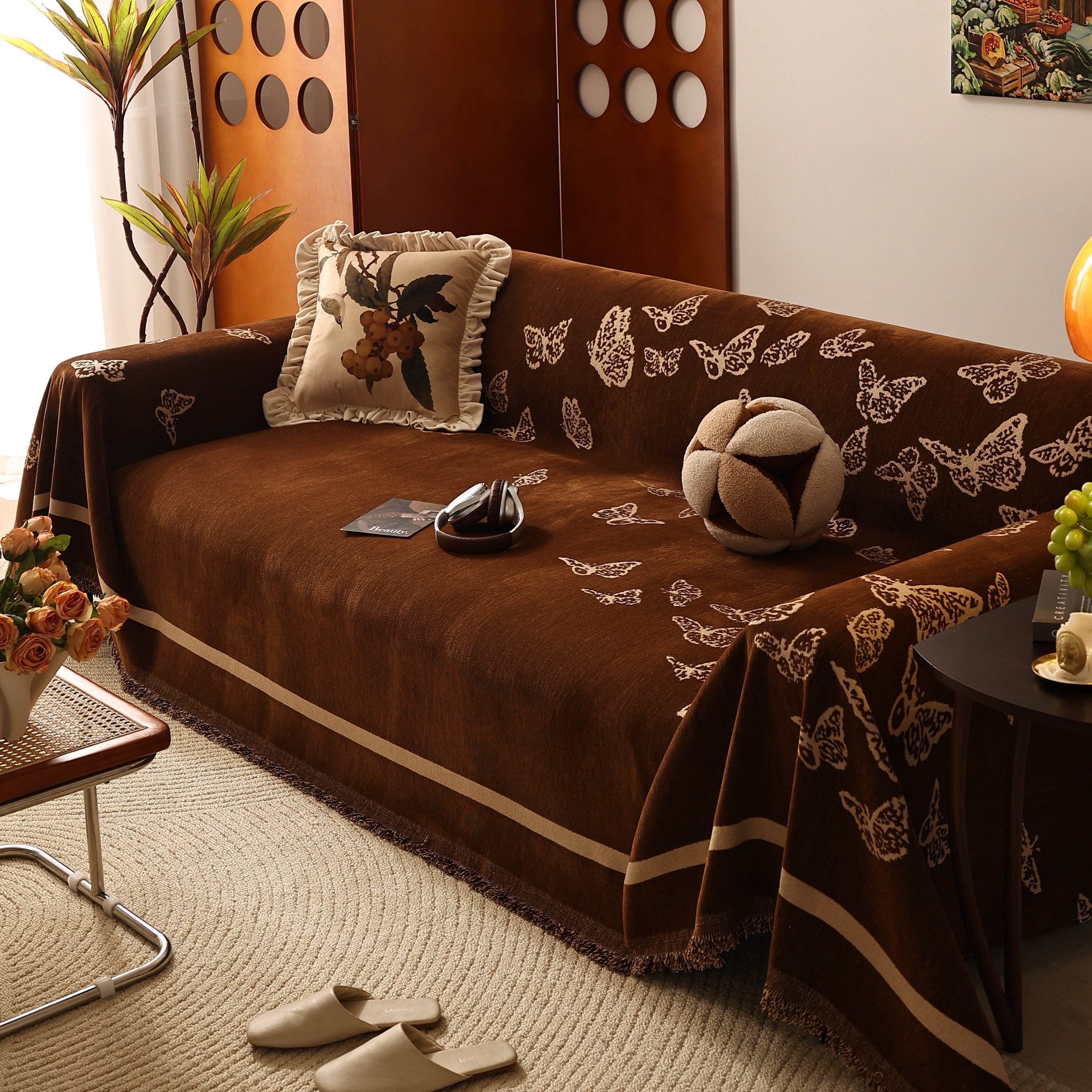 Butterfly Jacquard Soft Couch Blankets Cover For Couch Reversible Modern Sofa Slipcover Throw Covers