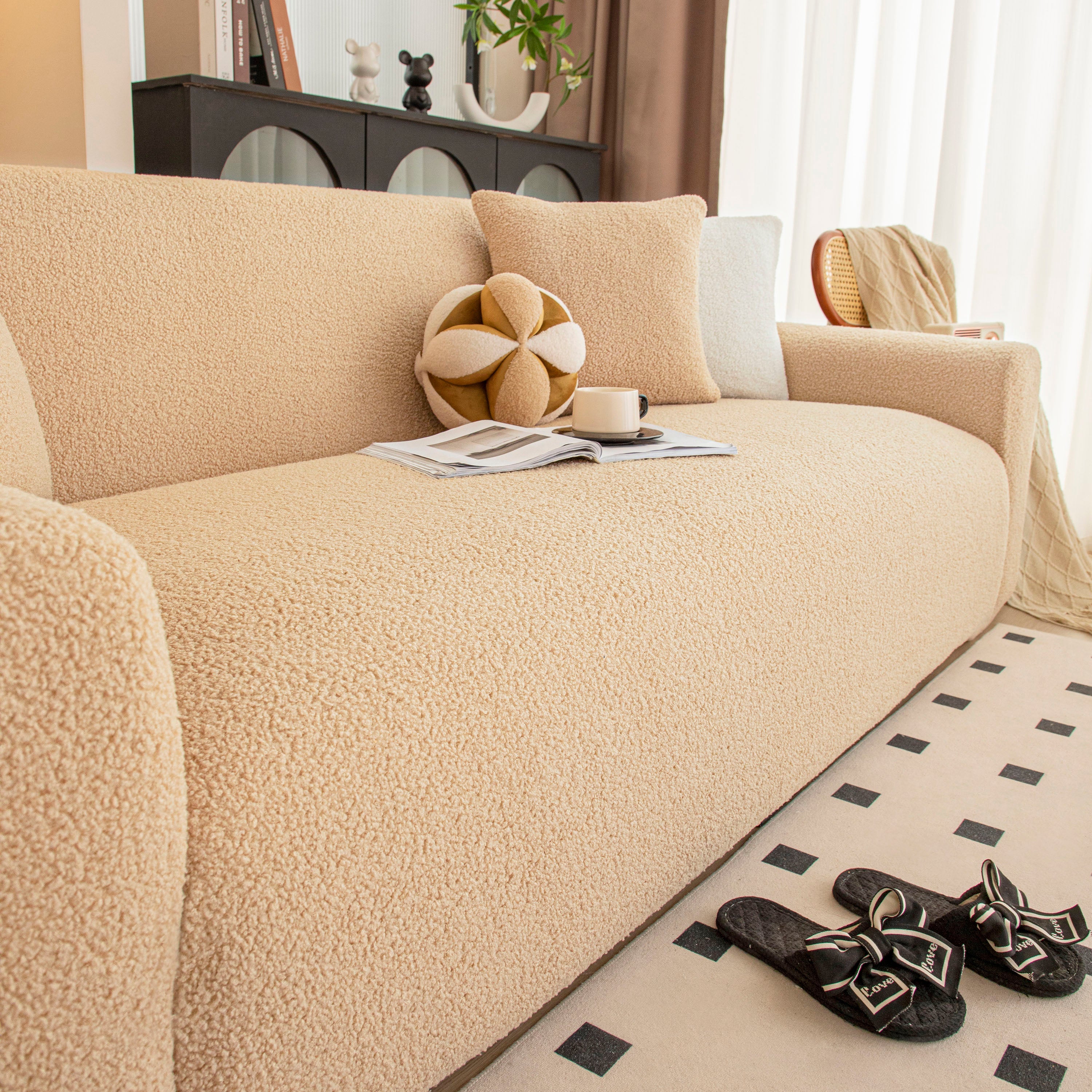 Stretch Plush Fitted Couch Slipcover Furniture Protector For 1/2/3/4/5 Cushion Couch