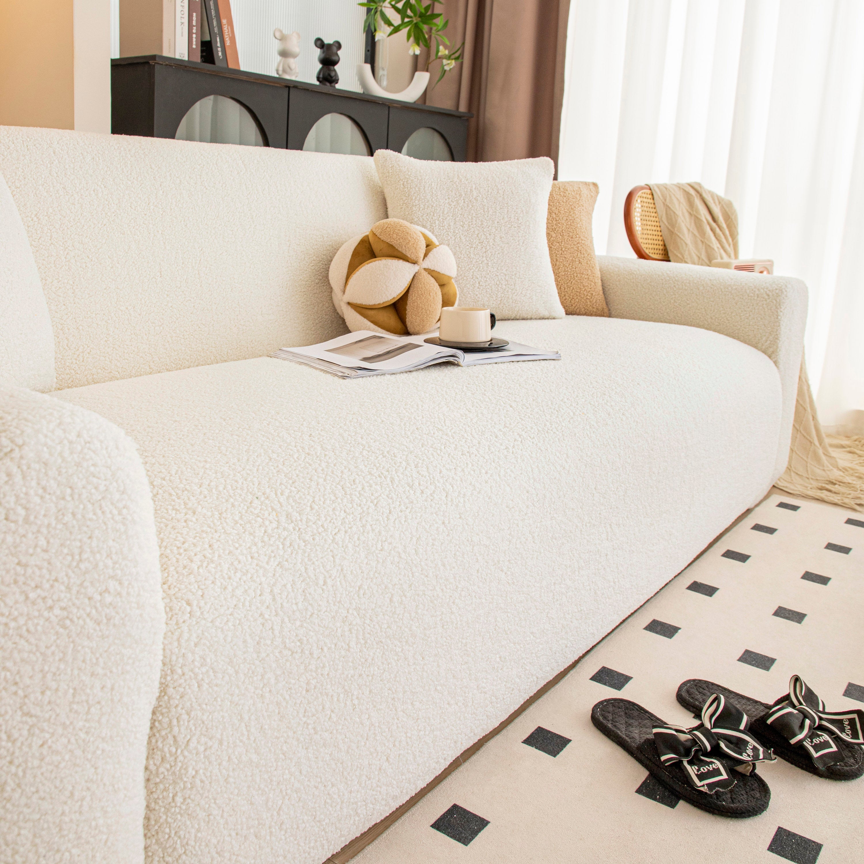 Stretch Plush Fitted Couch Slipcover Furniture Protector For 1/2/3/4/5 Cushion Couch