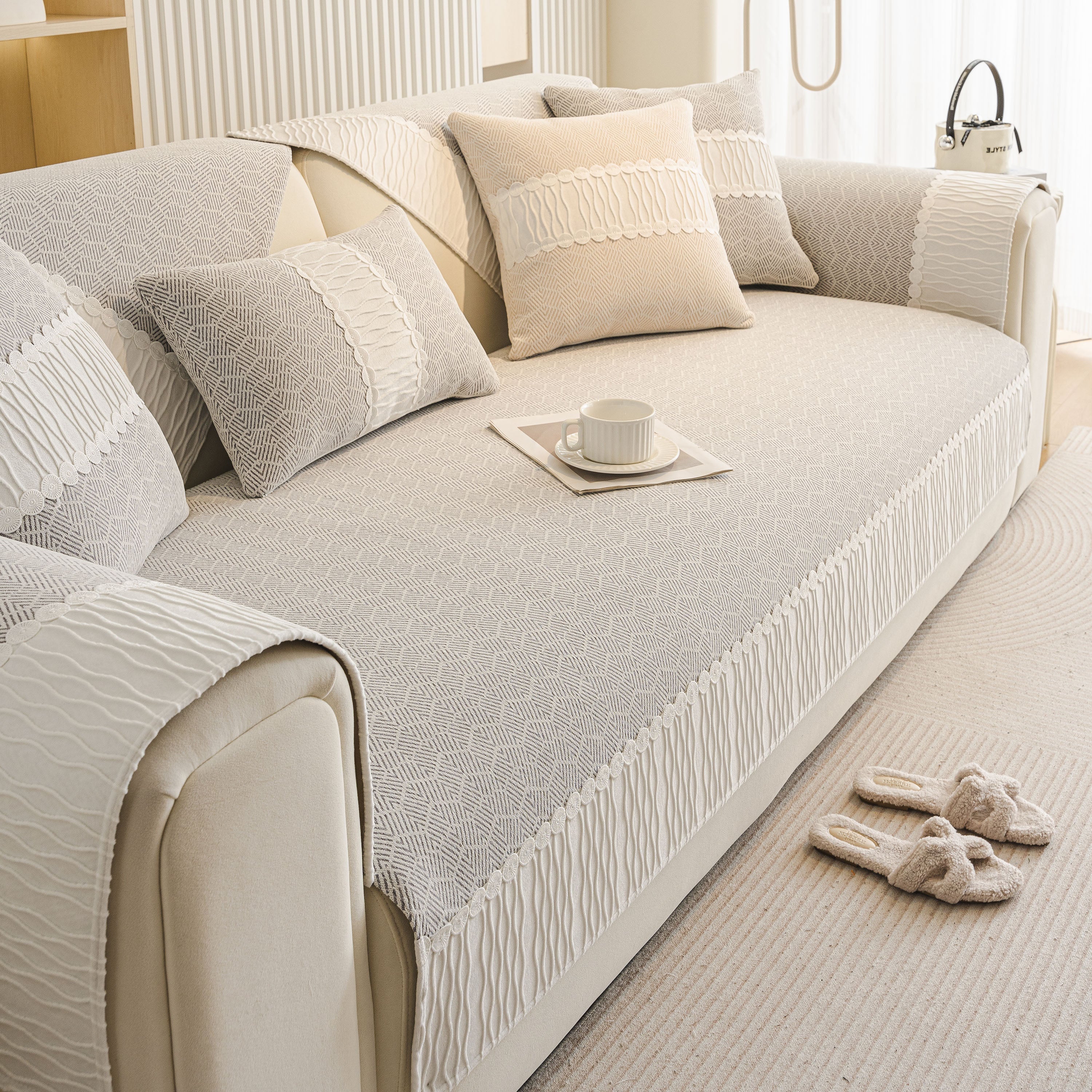Herringbone Sofa Protector Cover, Non-slip Couch Cover For Seat, Back & Arms