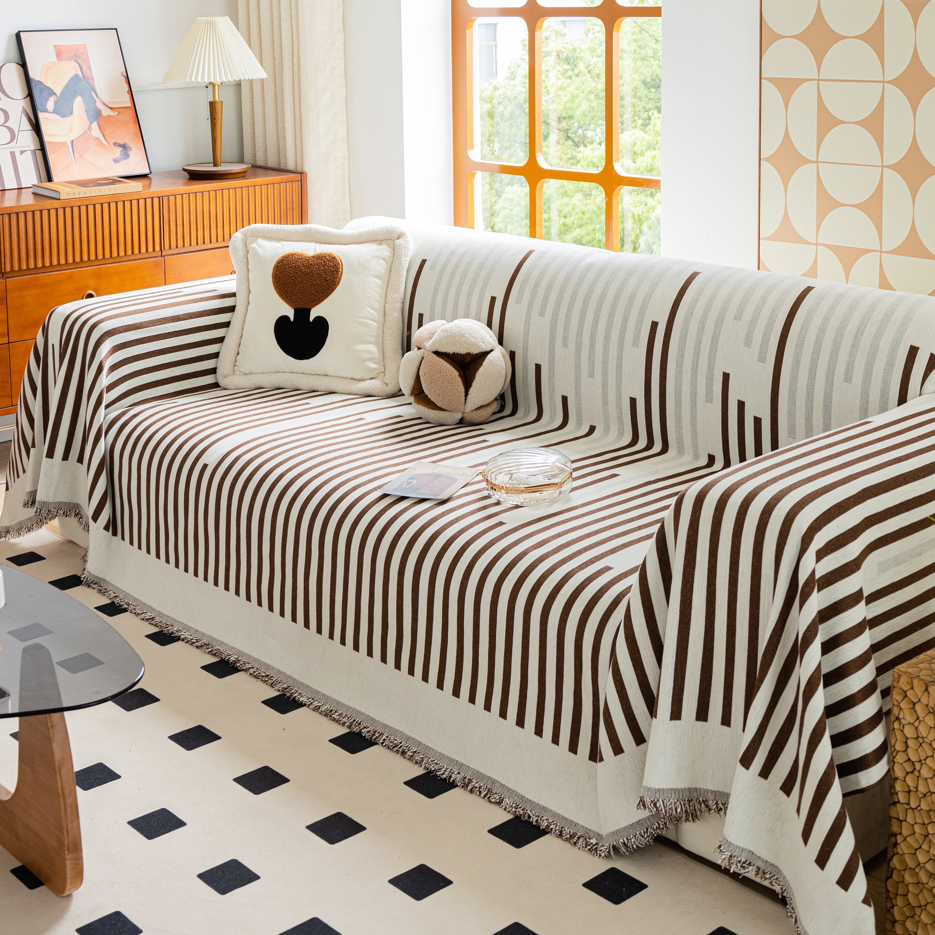 Boho Stripe Sectional Couch Cover Soft Chenille Sofa Slipcovers Blanket On The Sofa For Living Room