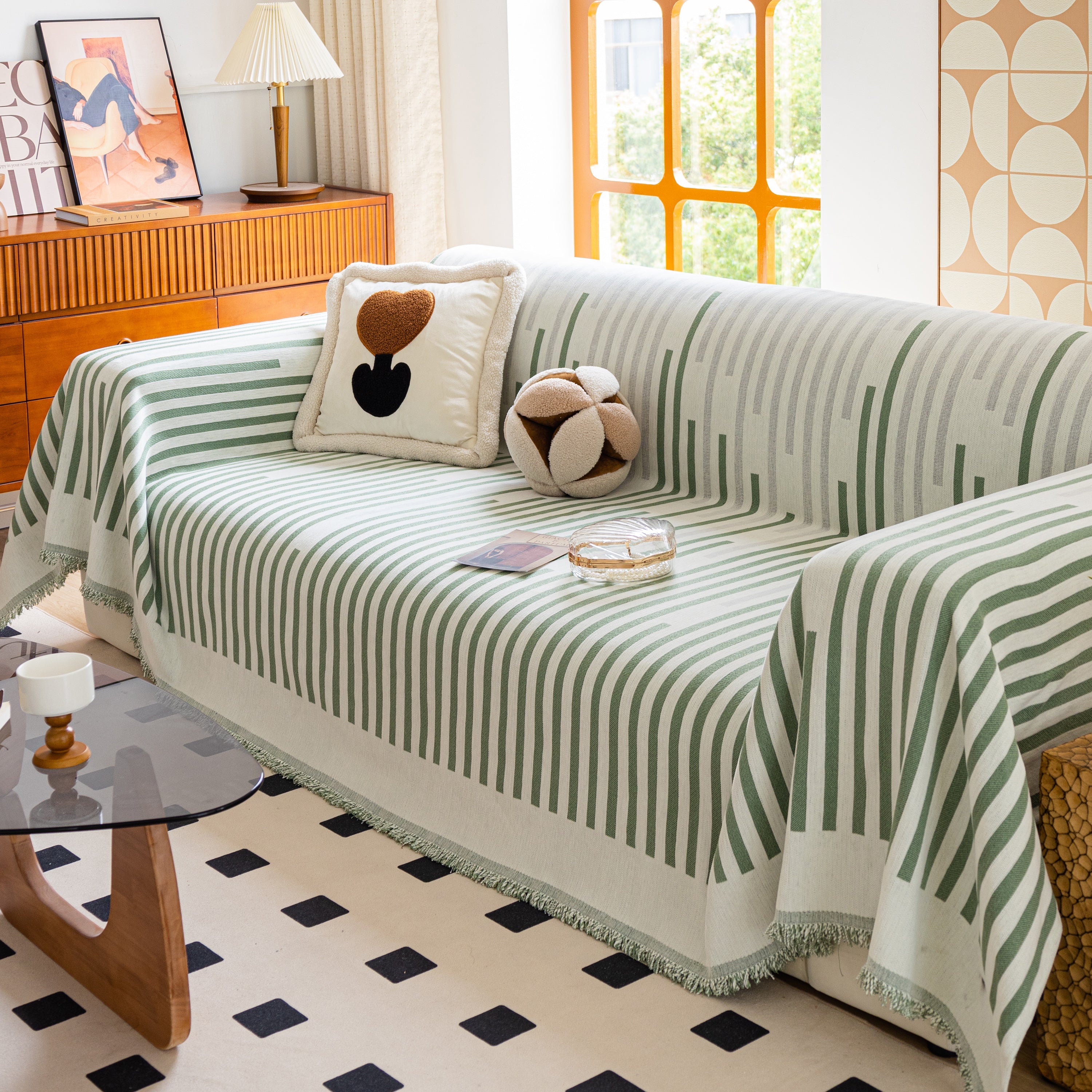Boho Stripe Sectional Couch Cover Soft Chenille Sofa Slipcovers Blanket On The Sofa For Living Room