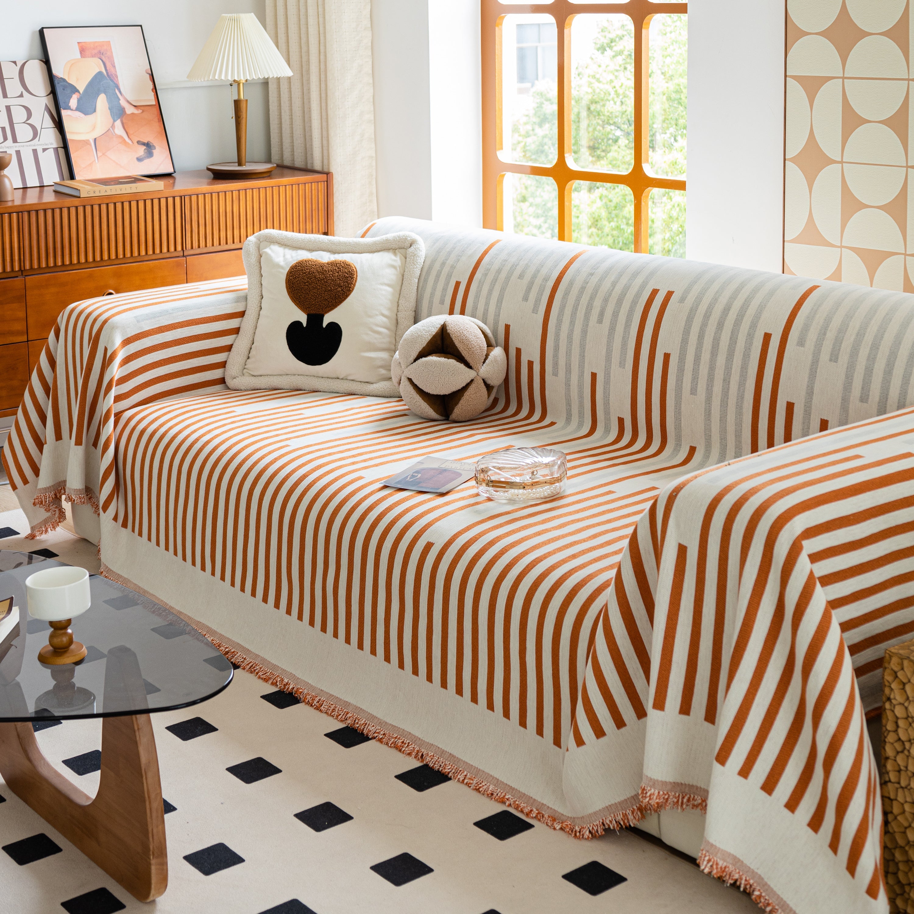 Boho Stripe Sectional Couch Cover Soft Chenille Sofa Slipcovers Blanket On The Sofa For Living Room