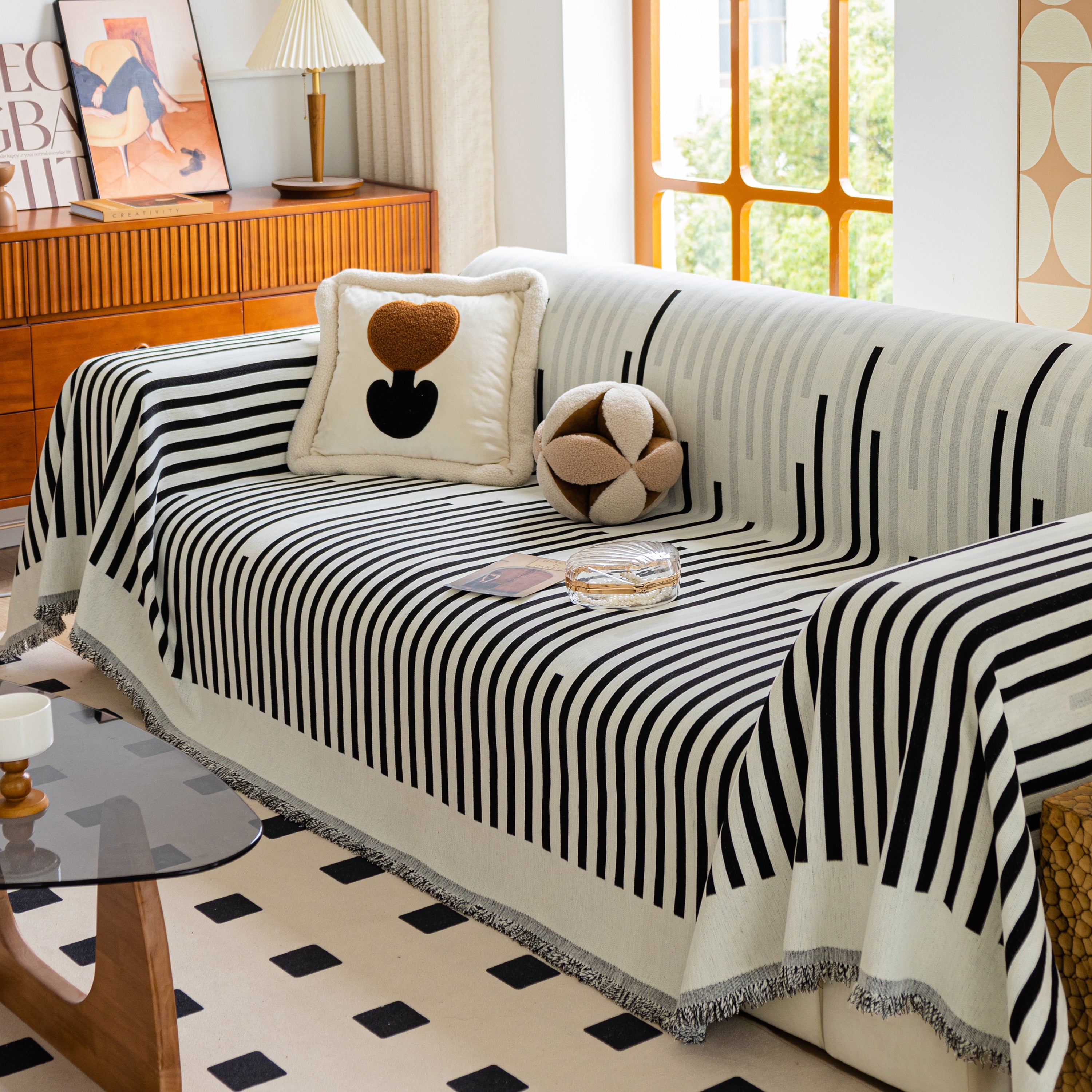 Boho Stripe Sectional Couch Cover Soft Chenille Sofa Slipcovers Blanket On The Sofa For Living Room