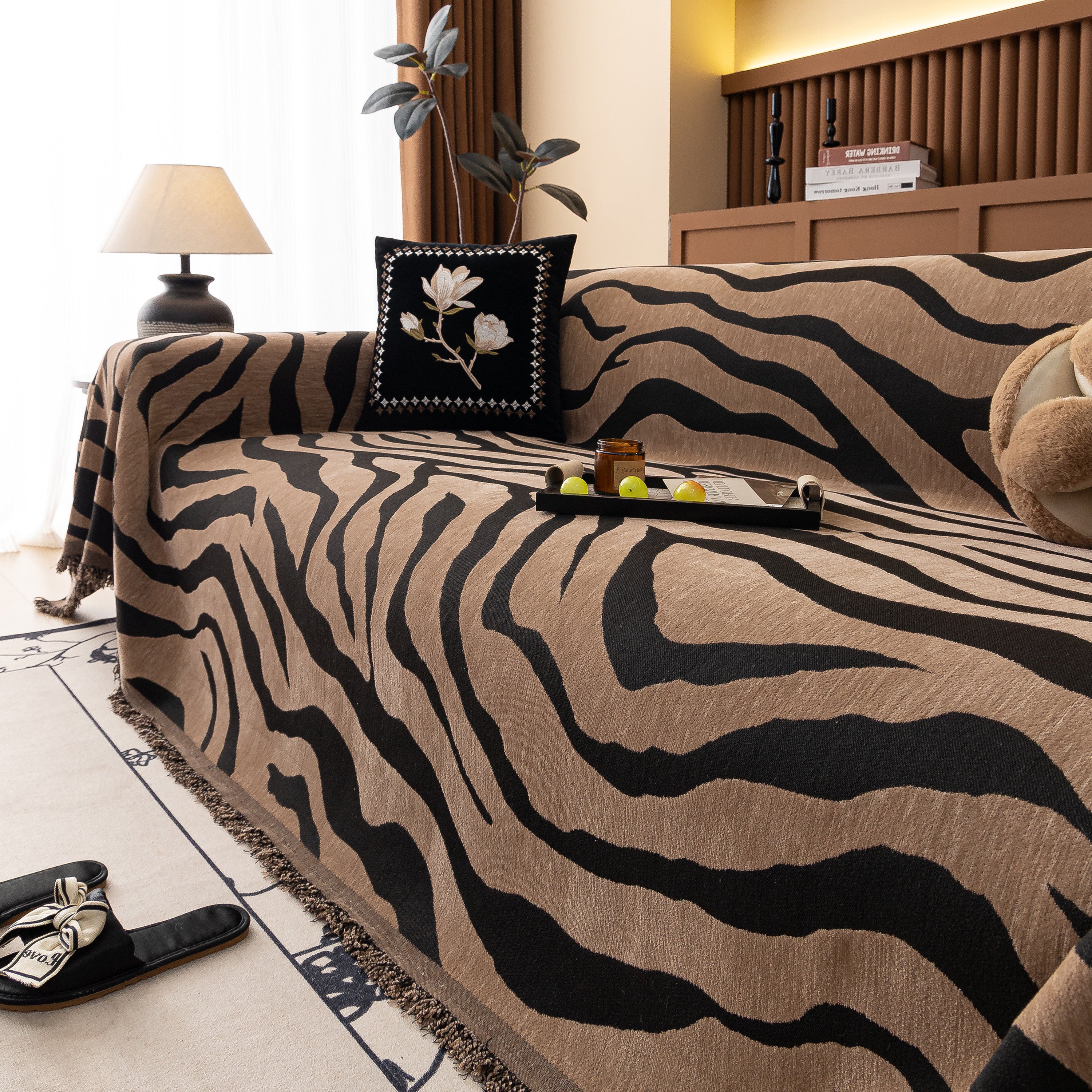 Zebra Striped Chenille Throw Sofa Cover Full-cover Decorative Furniture Slipcover