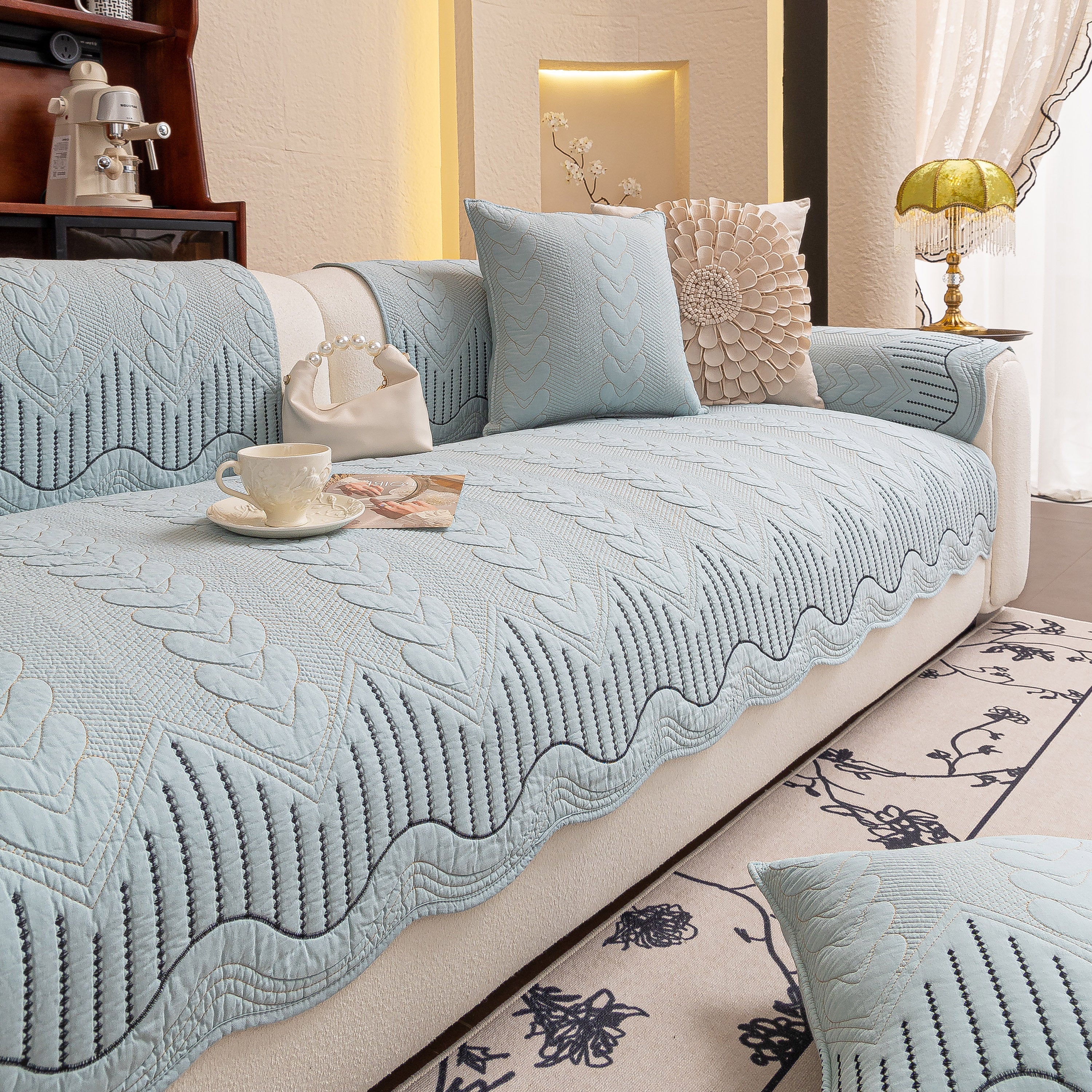 3d Quilted Thick Cotton Sofa Cover Non-slip Couch Throw For Fabric & Leather Sofas