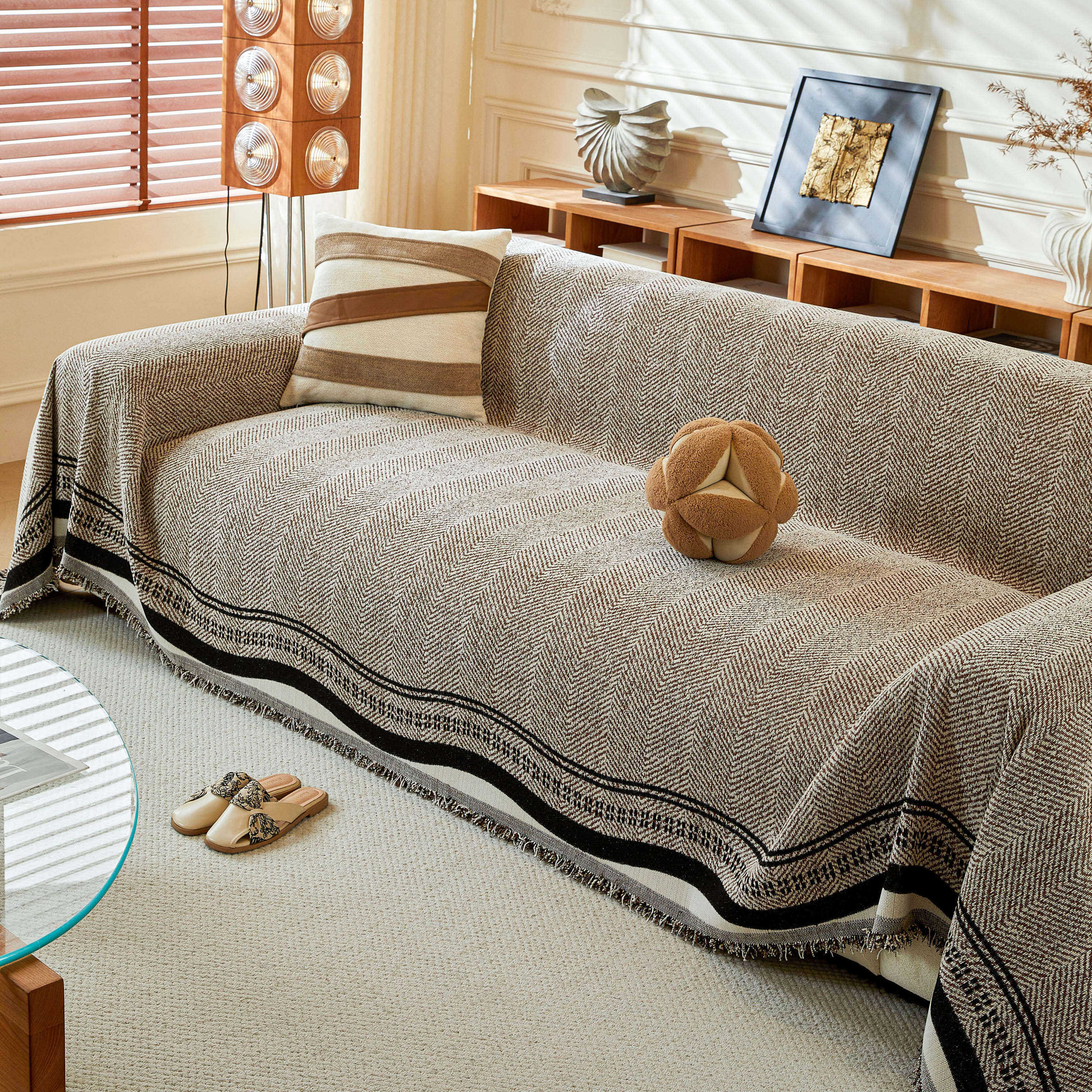 Reversible Herringbone Sofa Cover, 2-in-1 Classic British Throw Blanket For Couch