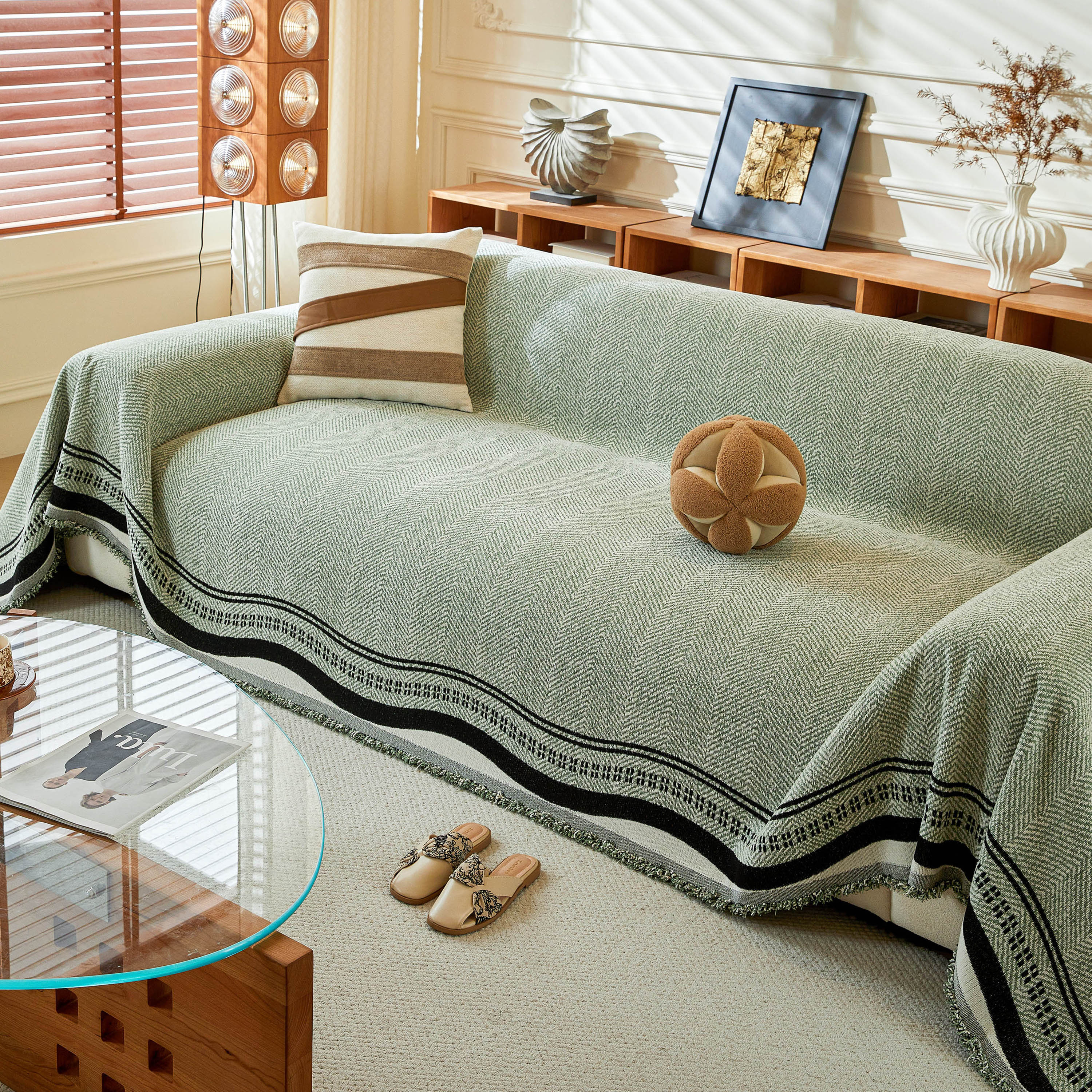 Reversible Herringbone Sofa Cover, 2-in-1 Classic British Throw Blanket For Couch