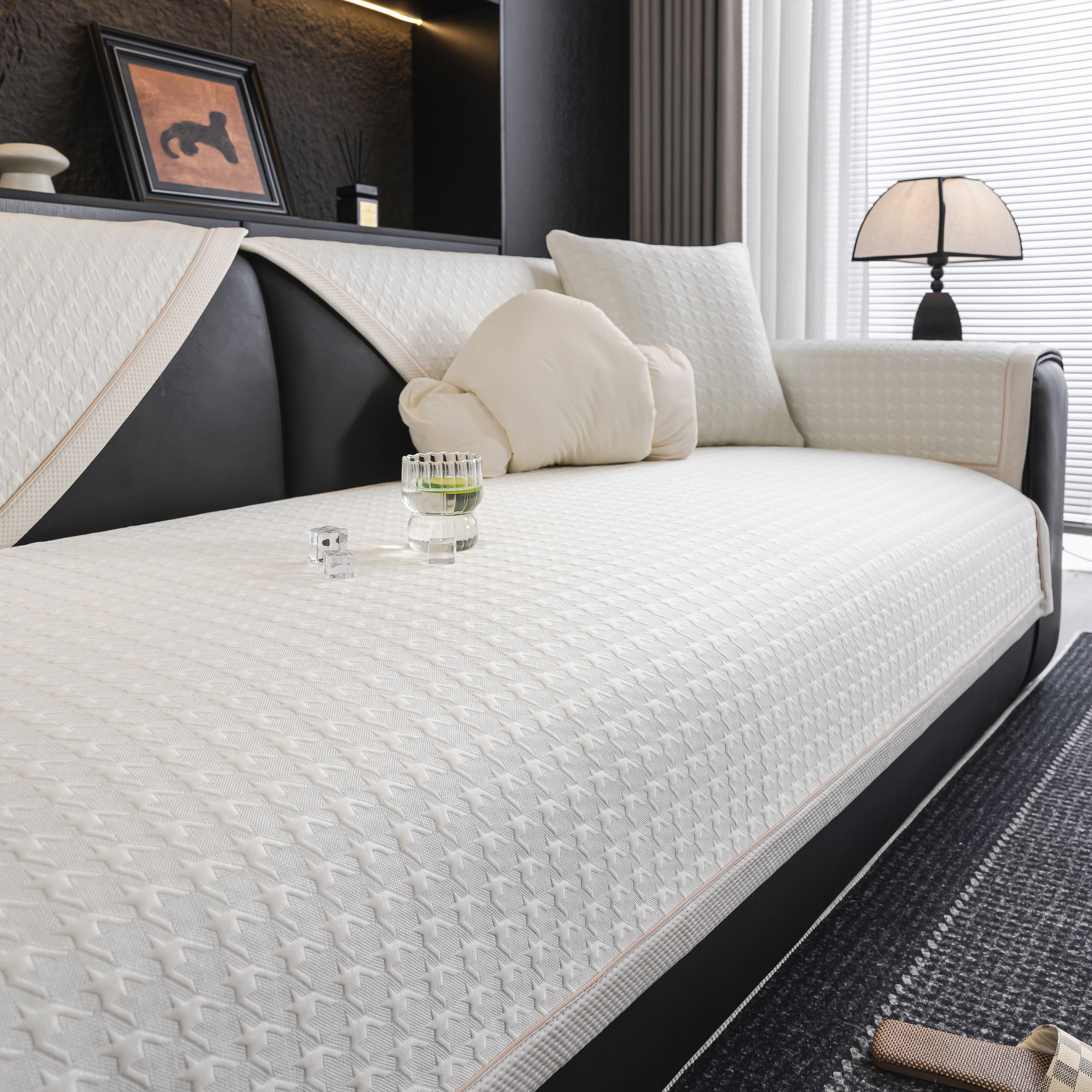 Houndstooth Ice Silk Breathable Sofa Cover, Modern Non-slip Summer Couch Protector