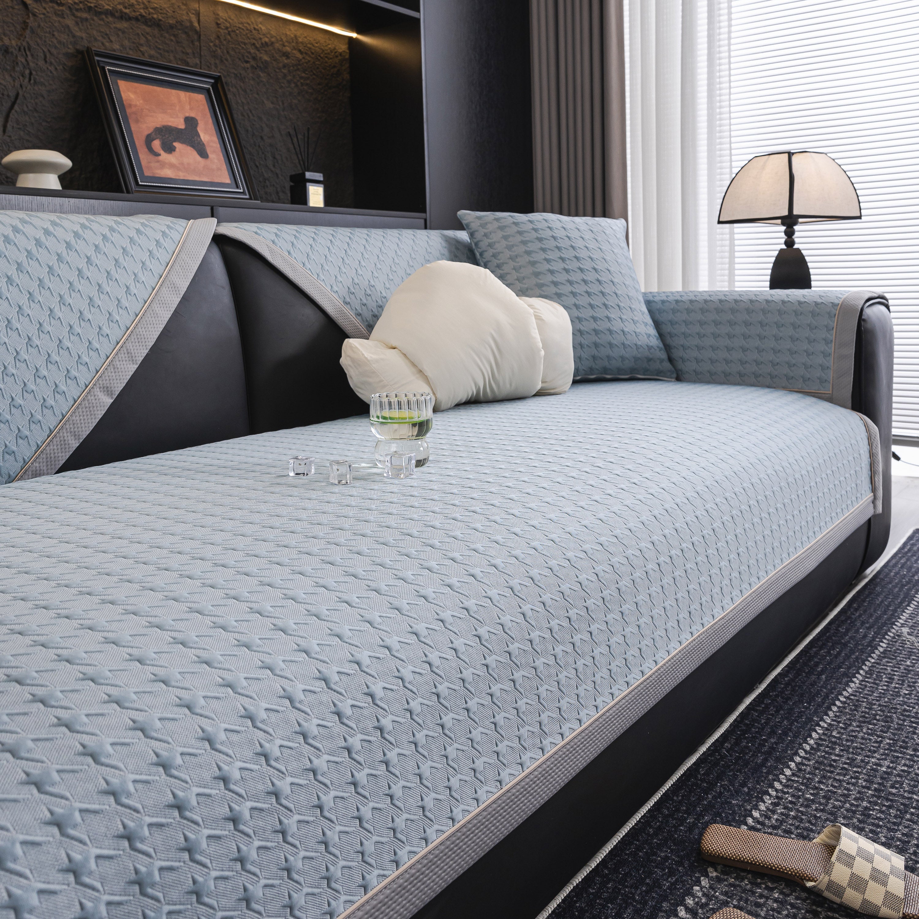 Houndstooth Ice Silk Breathable Sofa Cover, Modern Non-slip Summer Couch Protector