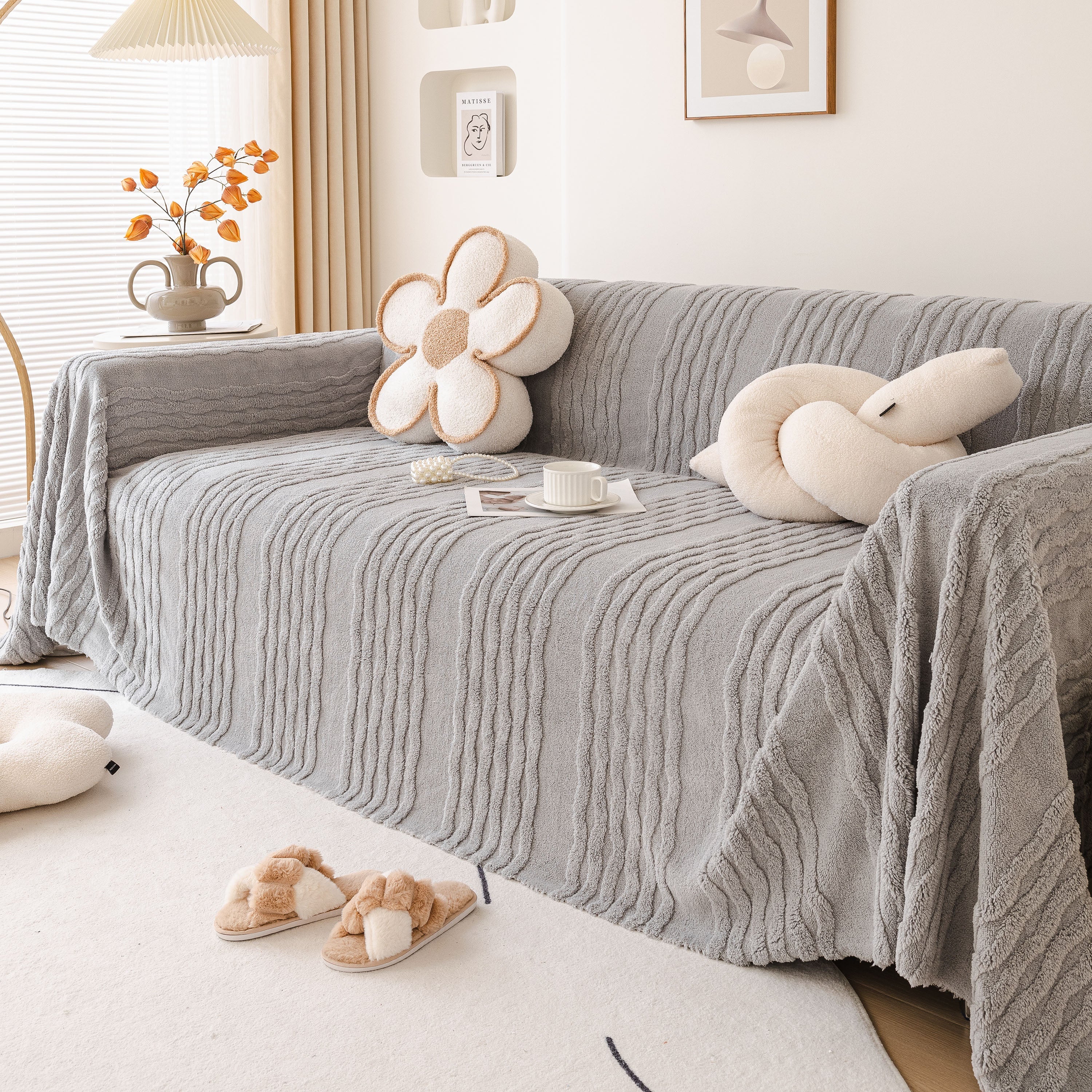 Modern 3d Water Ripple Sofa Cover, Non-shedding Cream Style Furniture Protector Throw