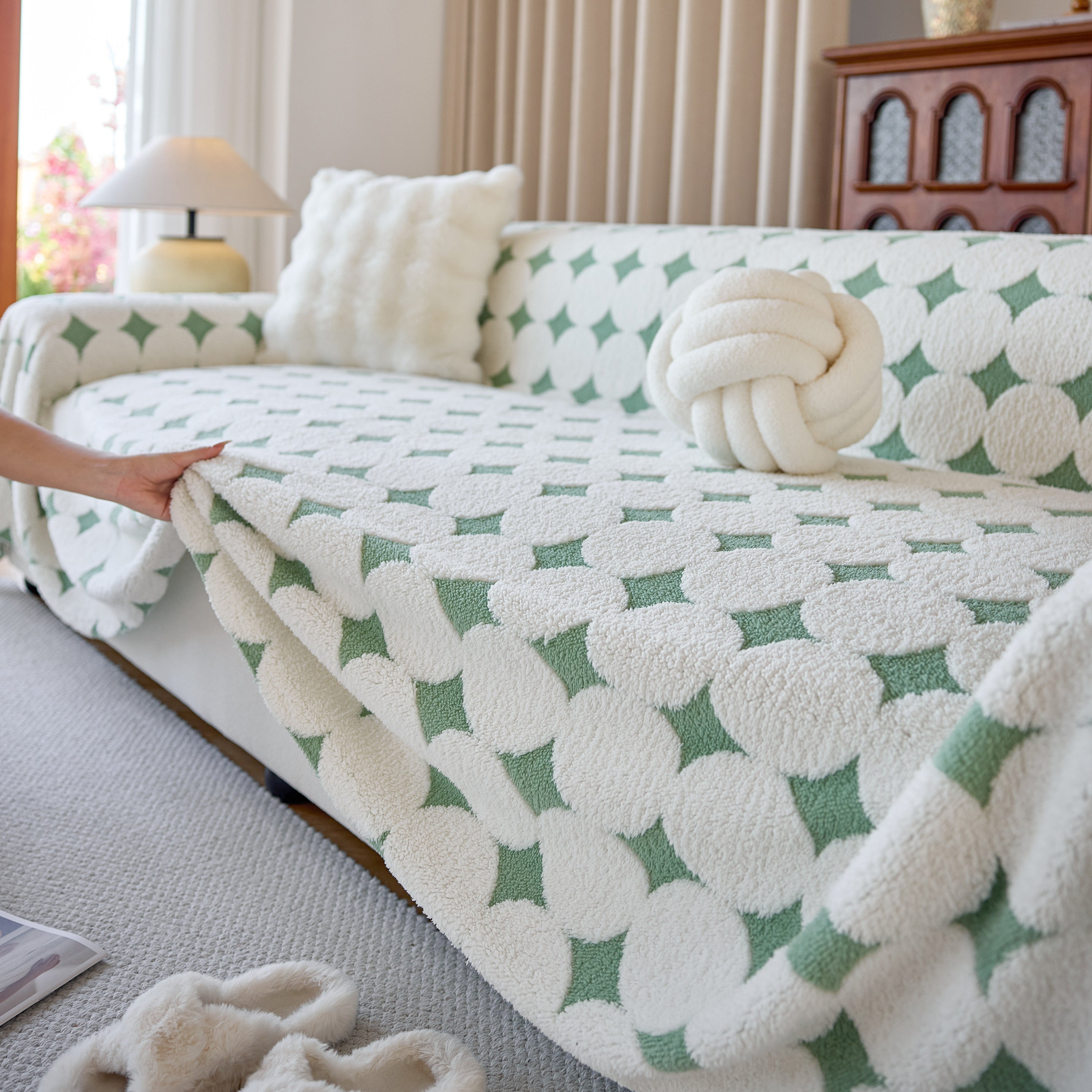 Geometric Jacquard Plush Warm Sofa Couch Cover Coral Fleece Throw Blanket For Couch