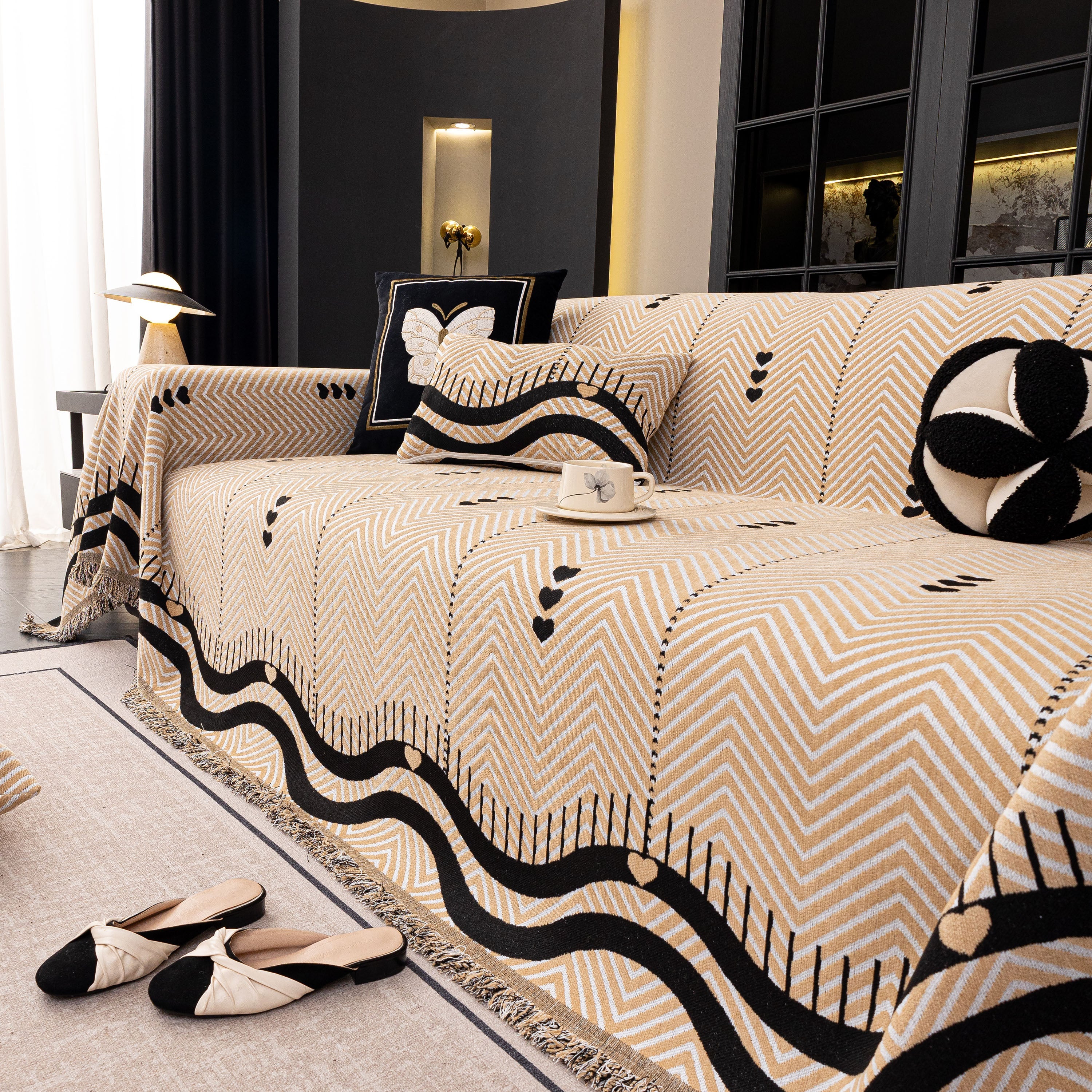 Chenille Sofa Throw Cover, Textured Chevron Decorative Couch Blanket For Living Room