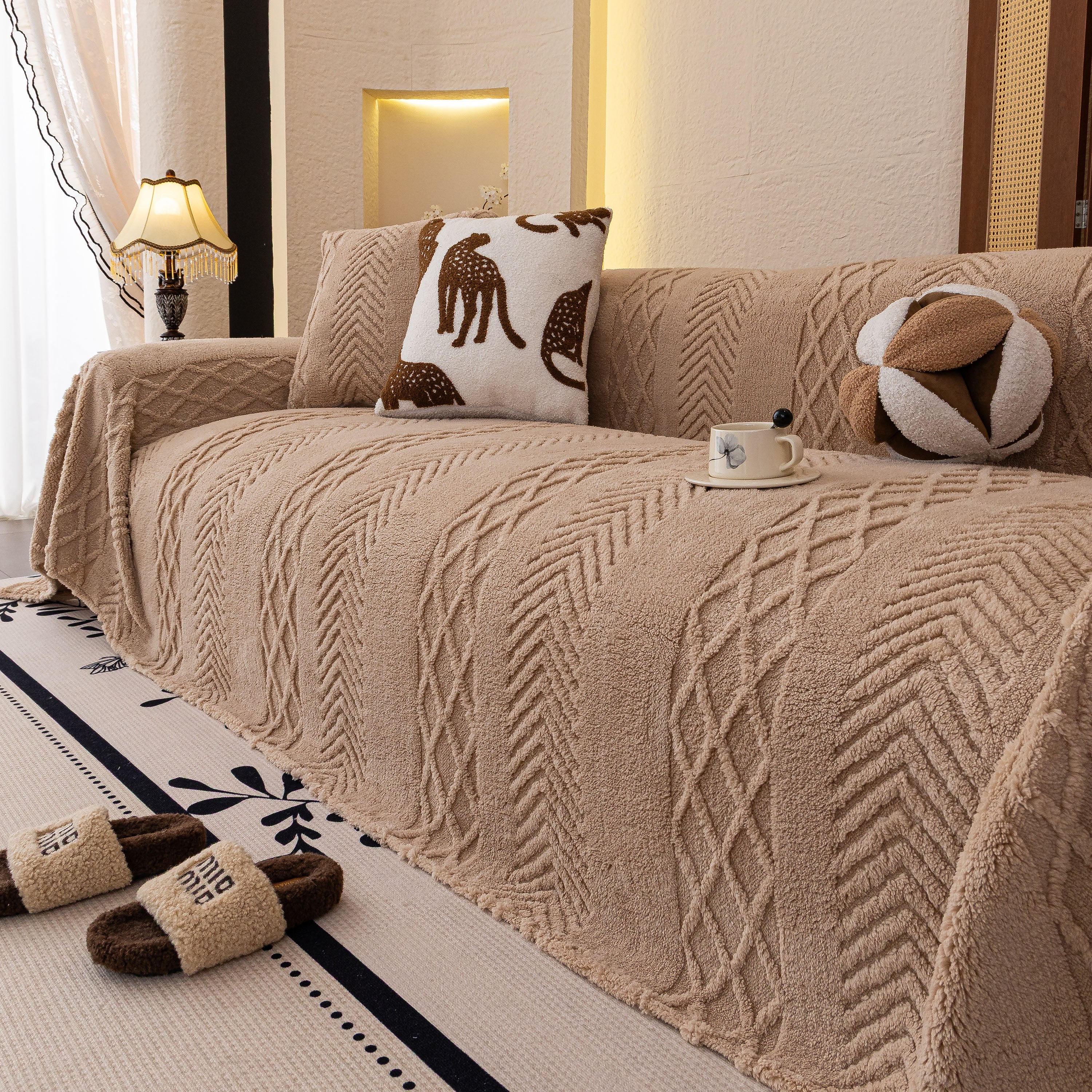 Plush Fleece Sofa Cover With 3d Cable Knit Texture Soft Cozy Warm Sofa Throw Blanket