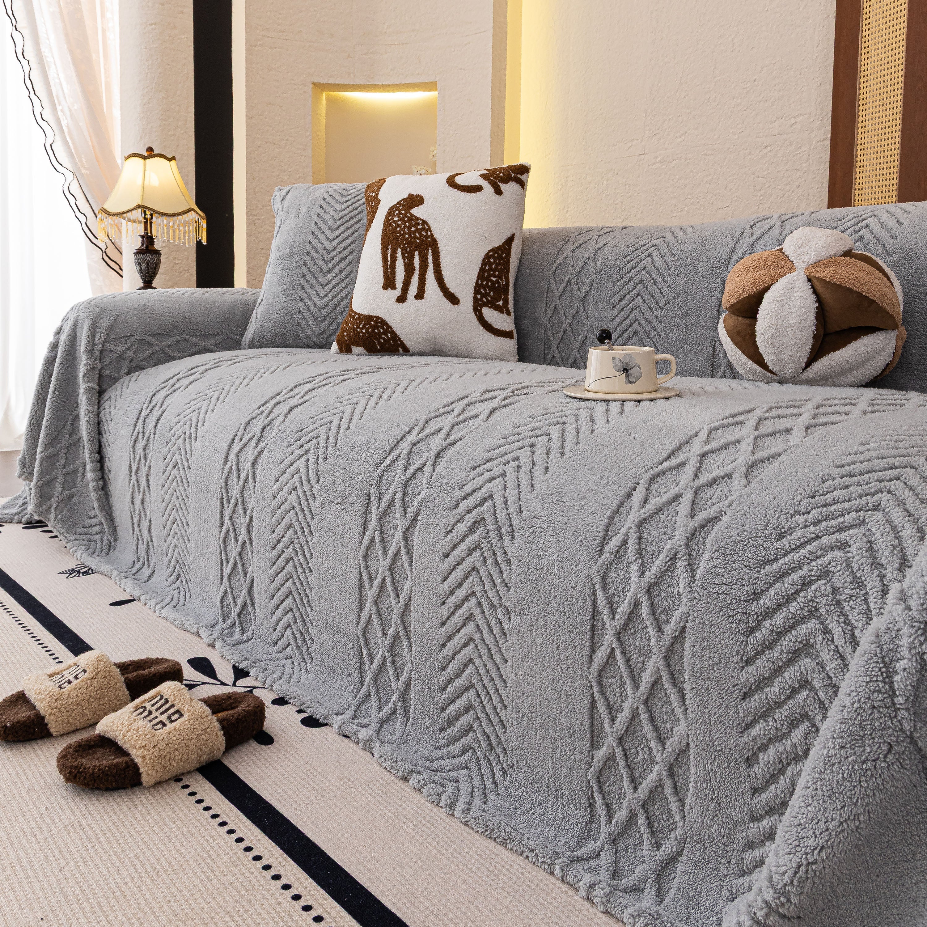 Plush Fleece Sofa Cover With 3d Cable Knit Texture Soft Cozy Warm Sofa Throw Blanket