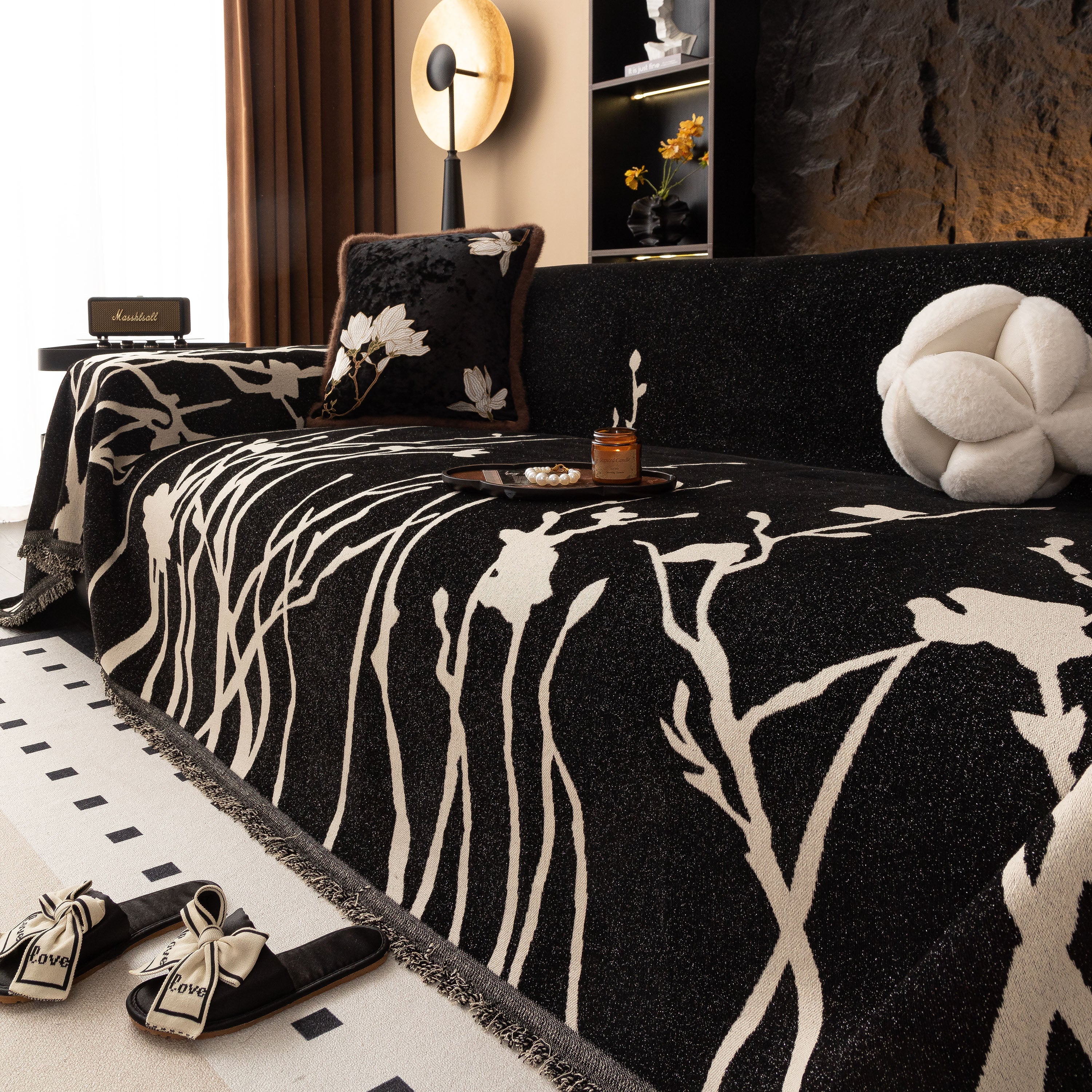 Modern Abstract Floral Sofa Throw Blanket, Decor Furniture Protector For Living Room