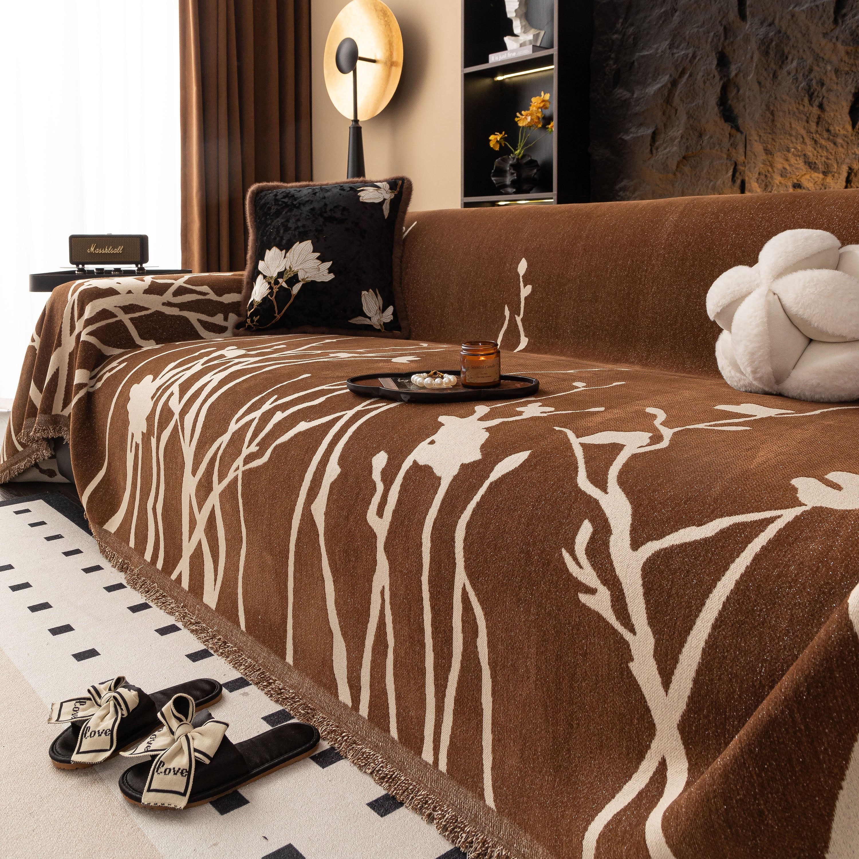 Modern Abstract Floral Sofa Throw Blanket, Decor Furniture Protector For Living Room