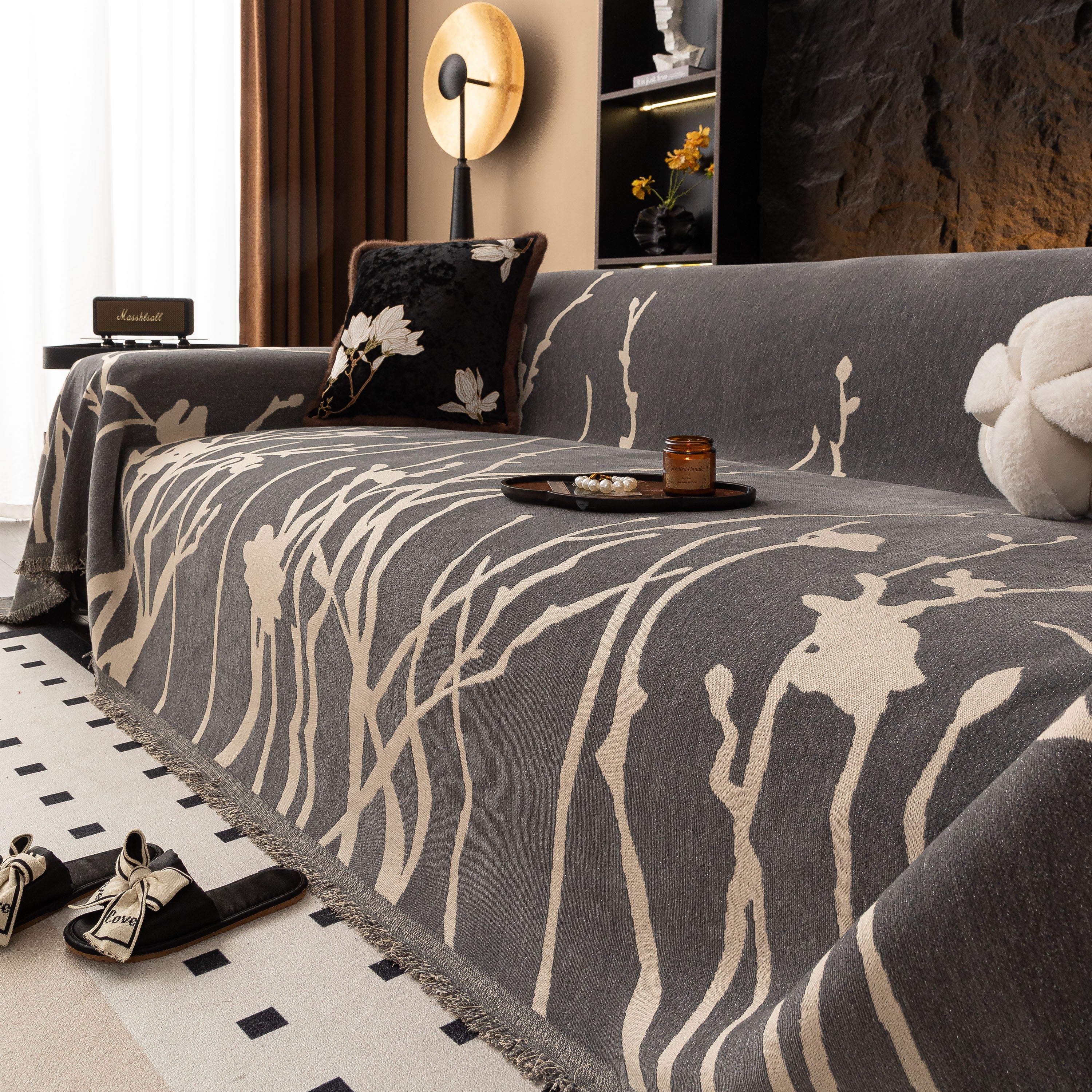 Modern Abstract Floral Sofa Throw Blanket, Decor Furniture Protector For Living Room