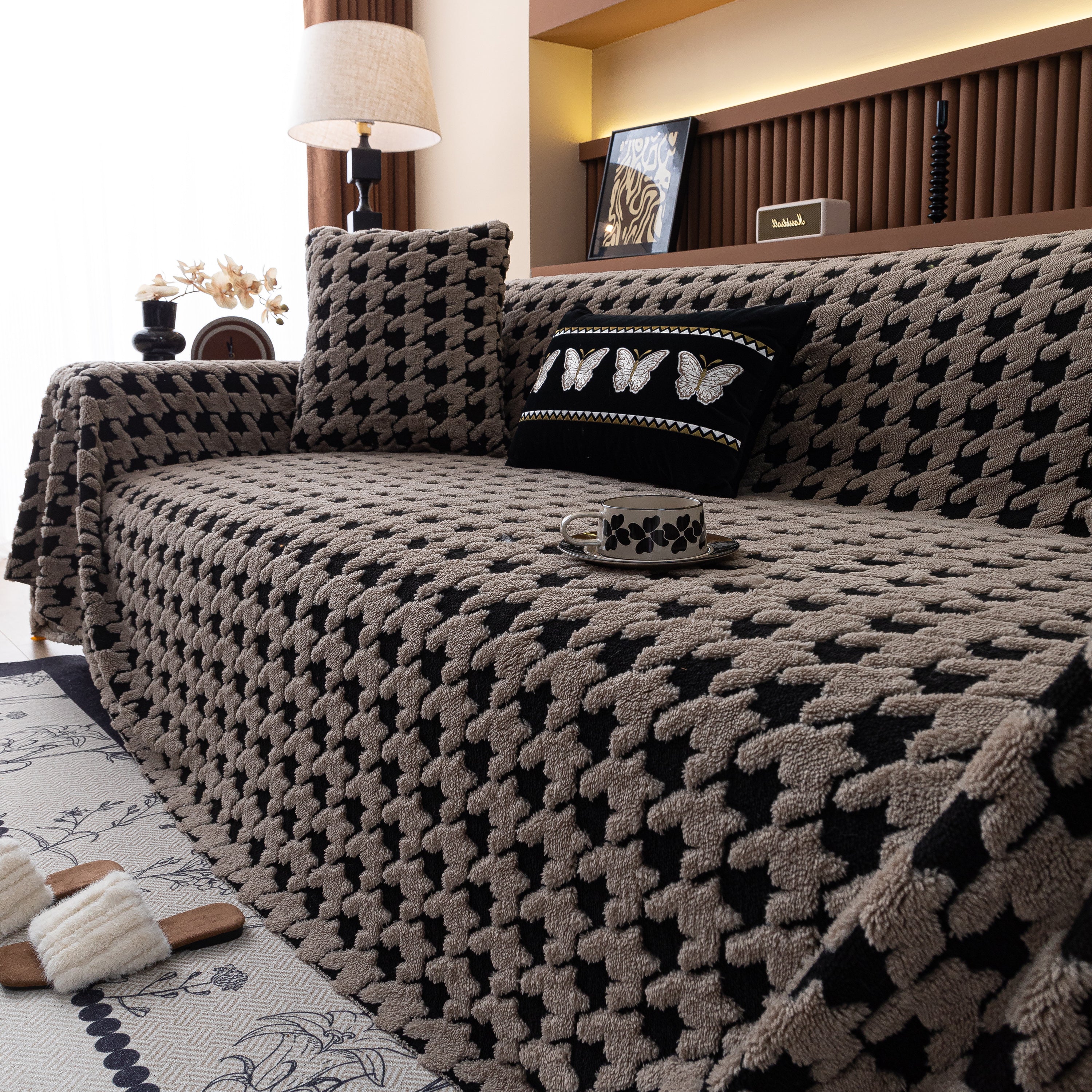 Jacquard Fleece Houndstooth Warm Cozy Couch Cover Blanket Decorative Throws For Sofas