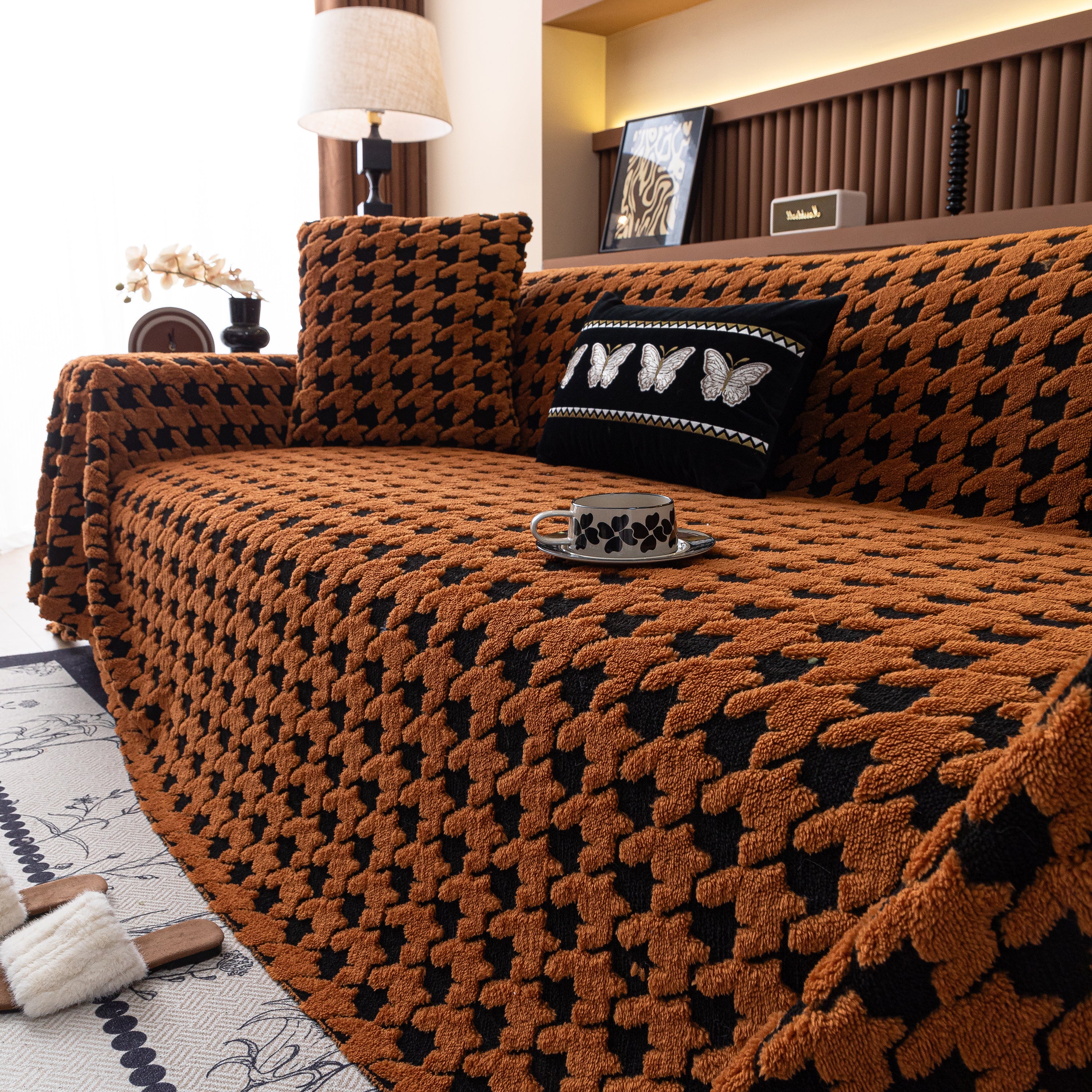 Jacquard Fleece Houndstooth Warm Cozy Couch Cover Blanket Decorative Throws For Sofas