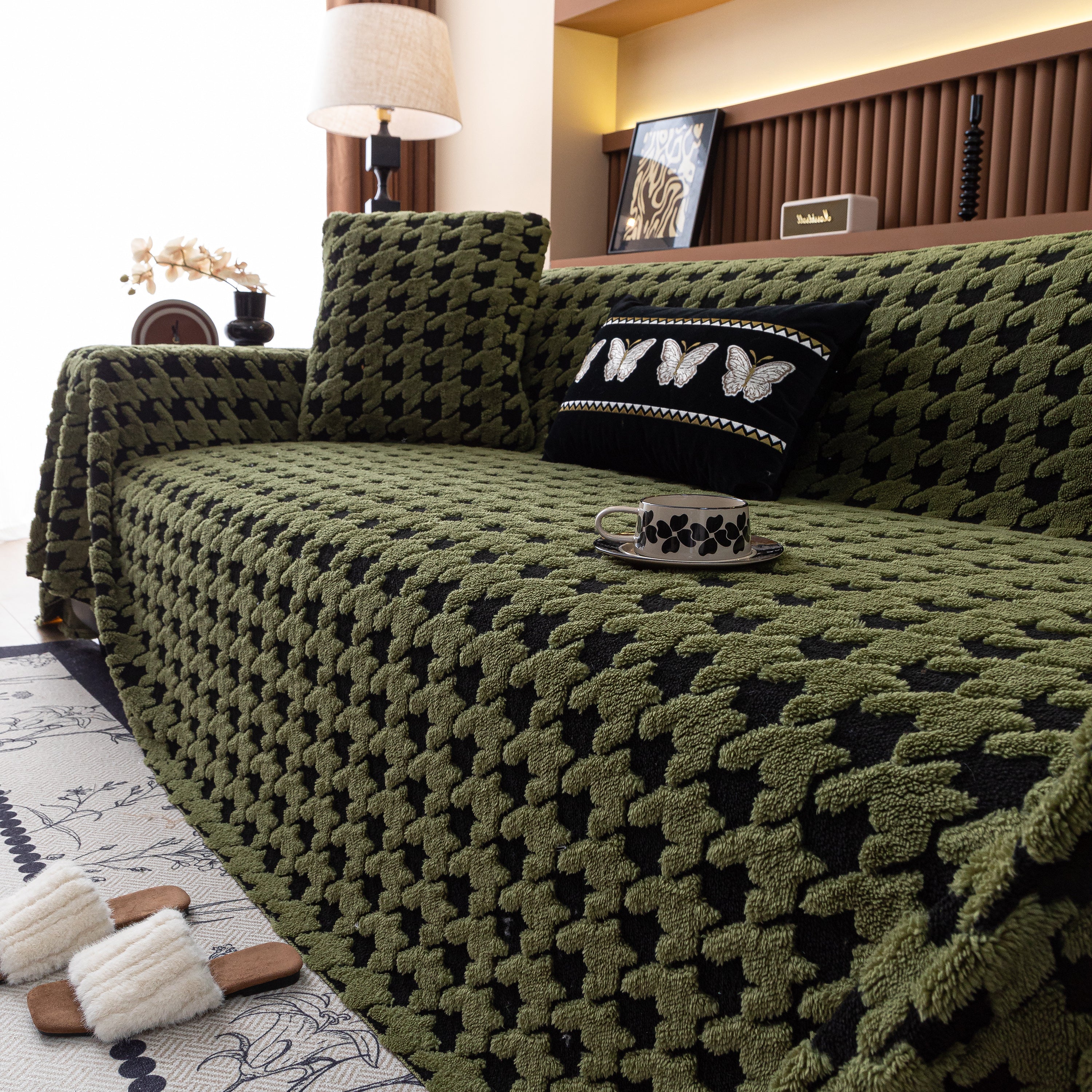 Jacquard Fleece Houndstooth Warm Cozy Couch Cover Blanket Decorative Throws For Sofas