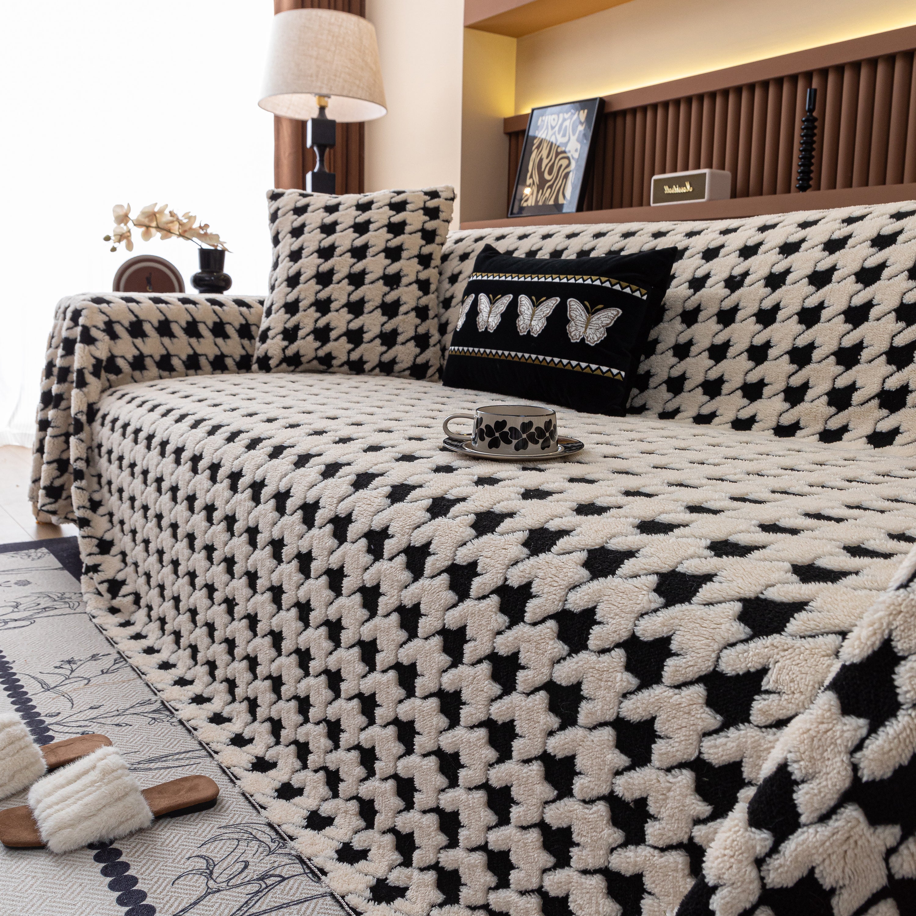 Jacquard Fleece Houndstooth Warm Cozy Couch Cover Blanket Decorative Throws For Sofas