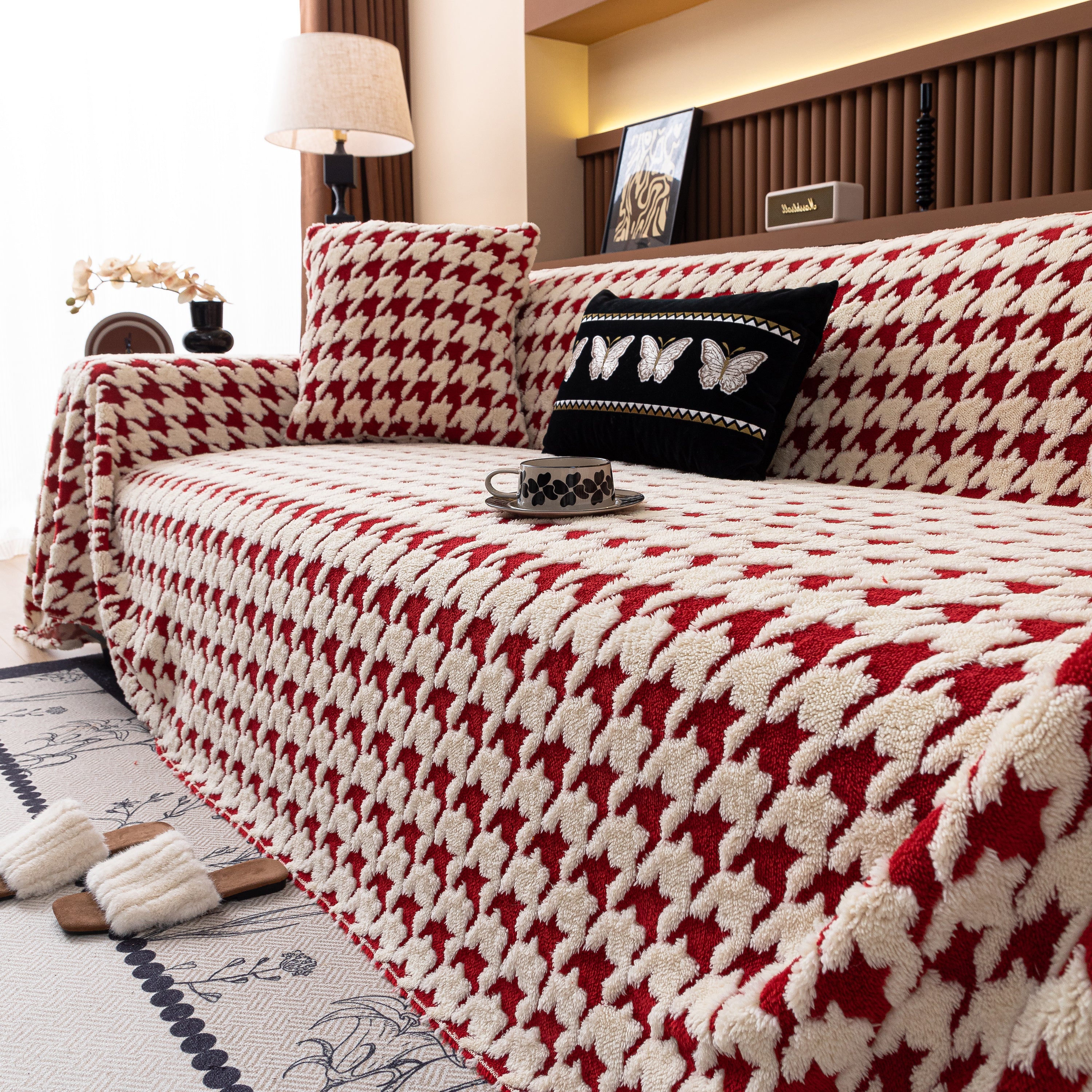 Jacquard Fleece Houndstooth Warm Cozy Couch Cover Blanket Decorative Throws For Sofas