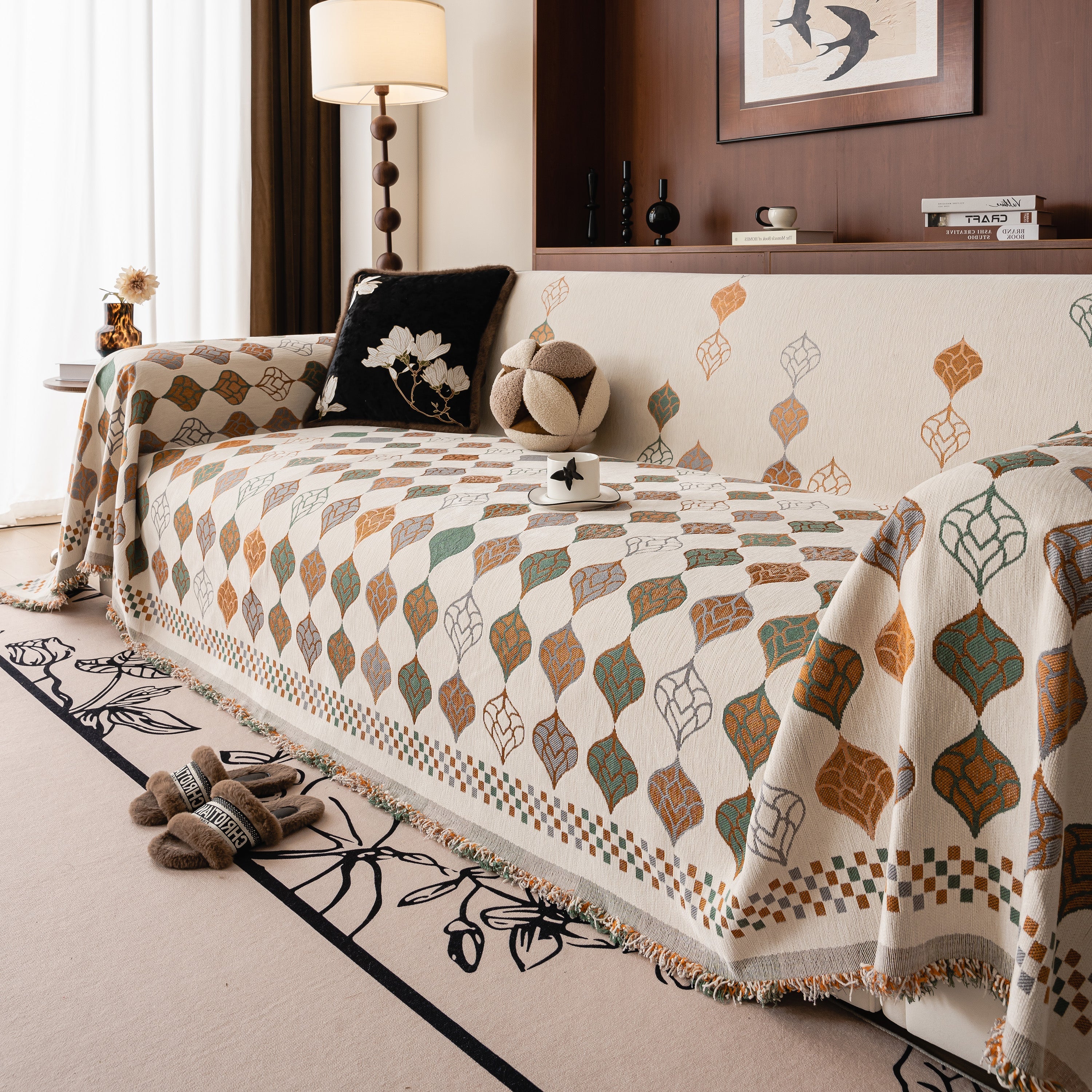 Boho Geometric Sofa Slipcovers Chenille Scratch Resistant Couch Protective Covers