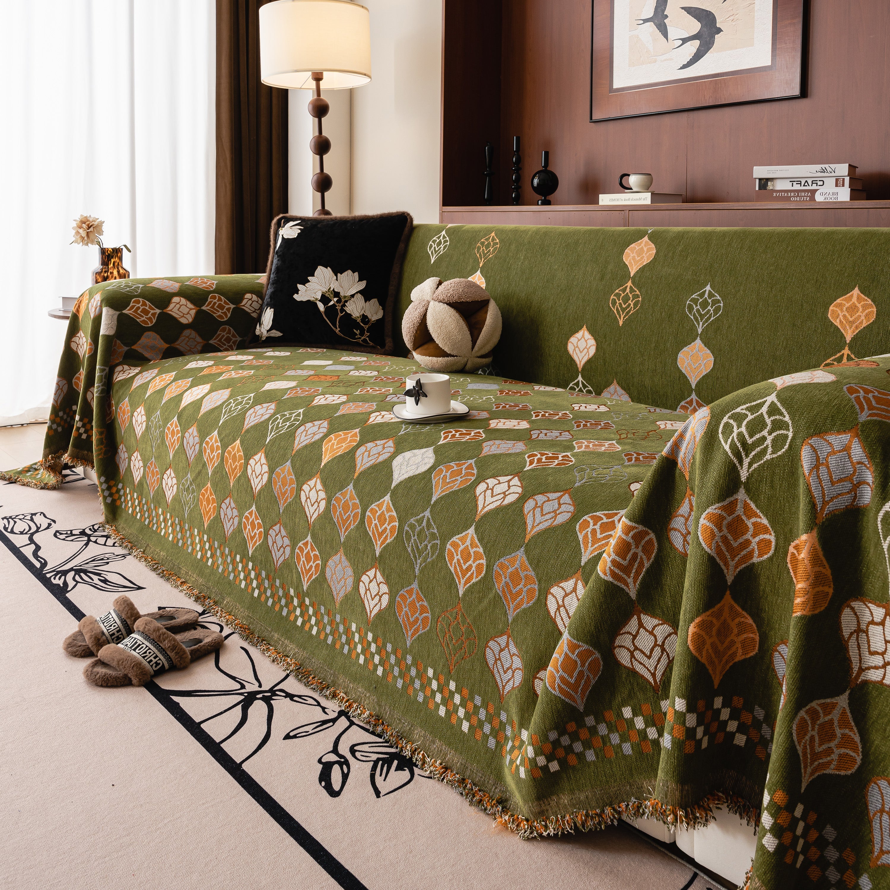 Boho Geometric Sofa Slipcovers Chenille Scratch Resistant Couch Protective Covers