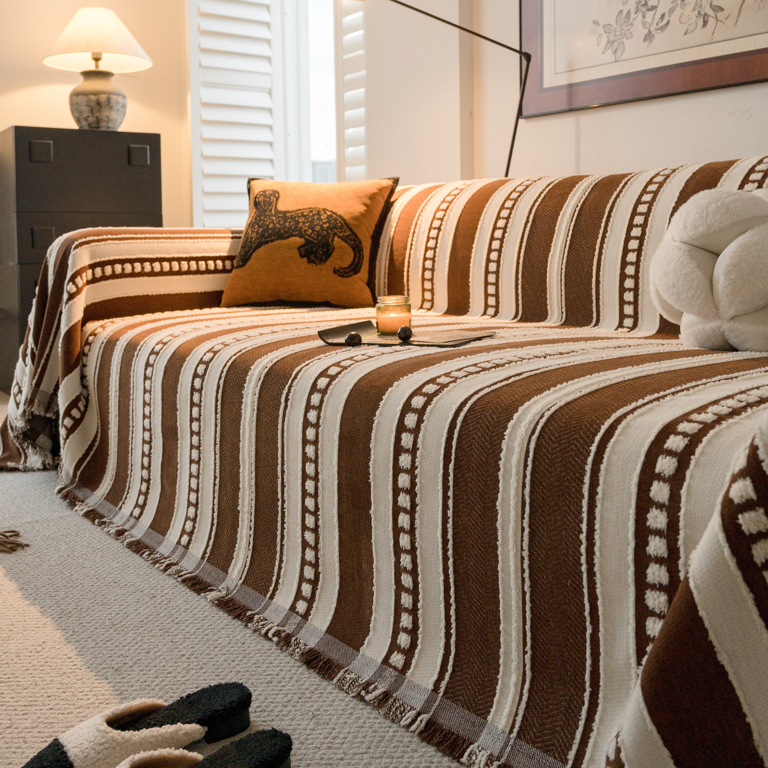 Bohemian Striped Sofa Cover, Decor Woven Throw For Couch, Loveseat, Or Sectional